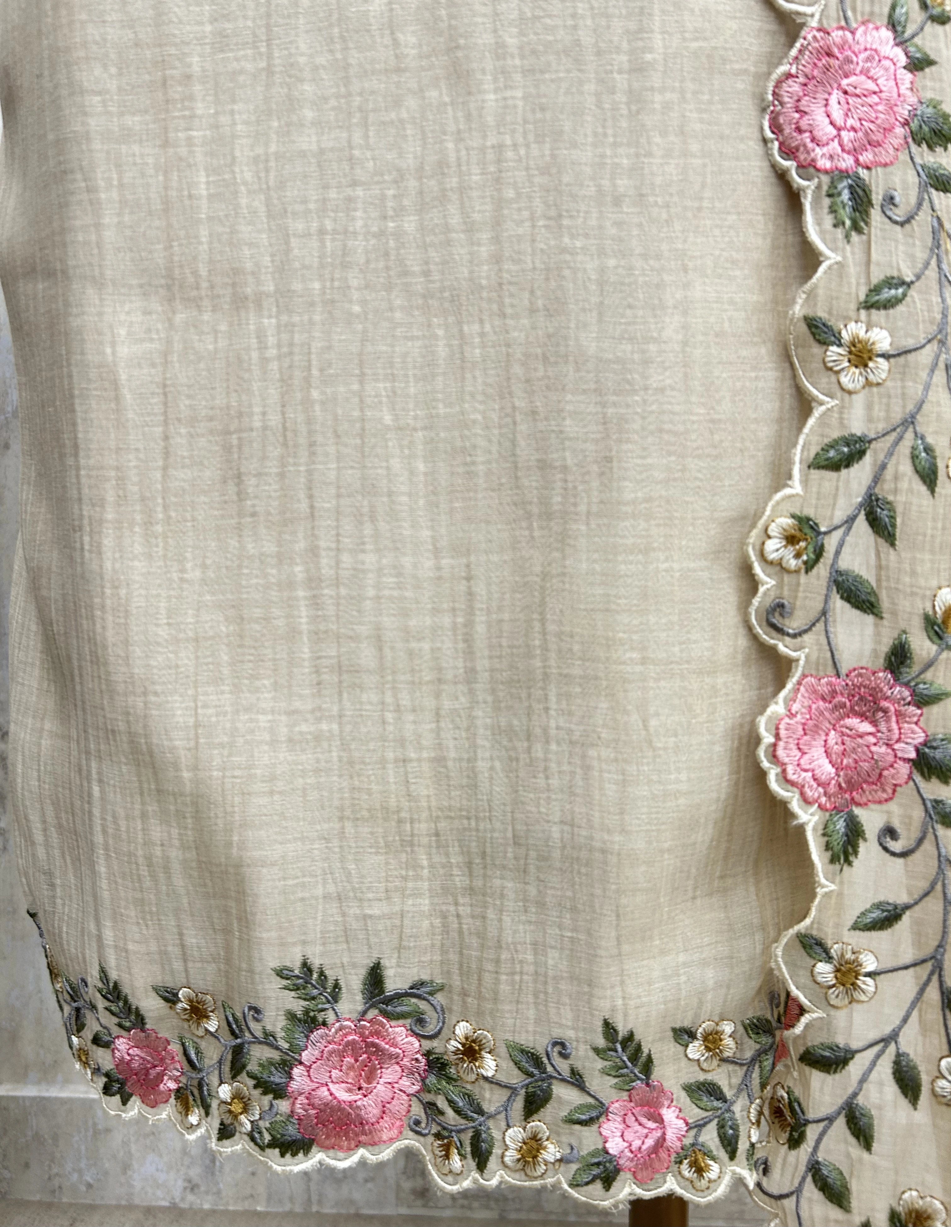Thread Embroidered Mulmul Unstitched Suit Set