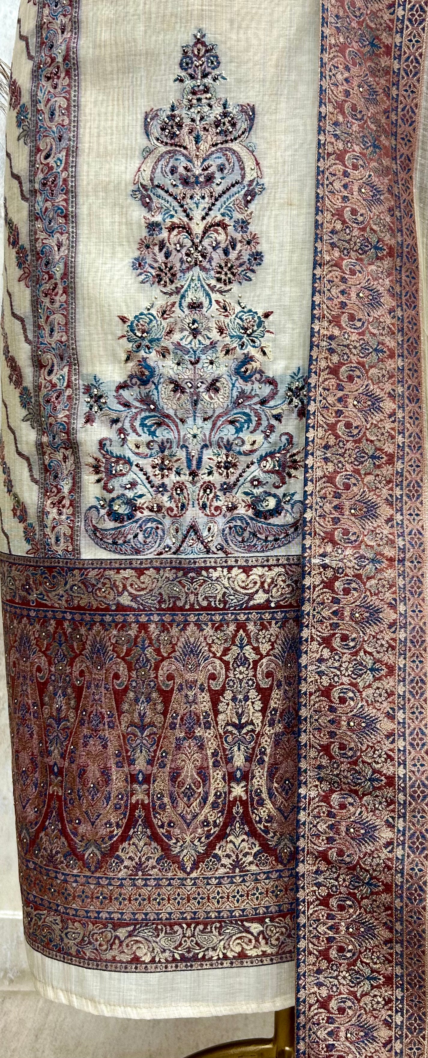 Linen Unstitched Suit Set With Linen Dupatta
