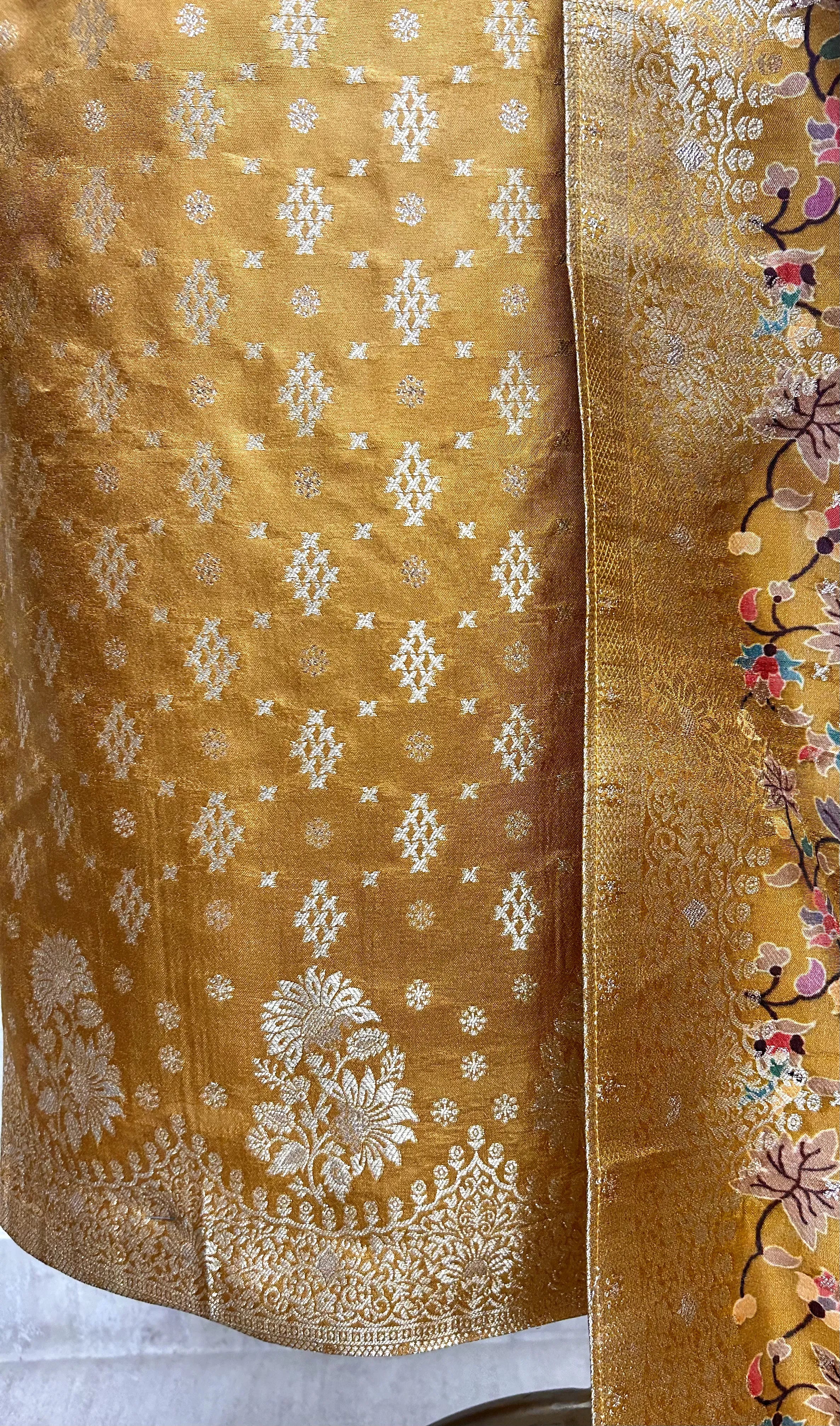 Banarasi Silk Unstitched Suit Set featuring Kani Dupatta