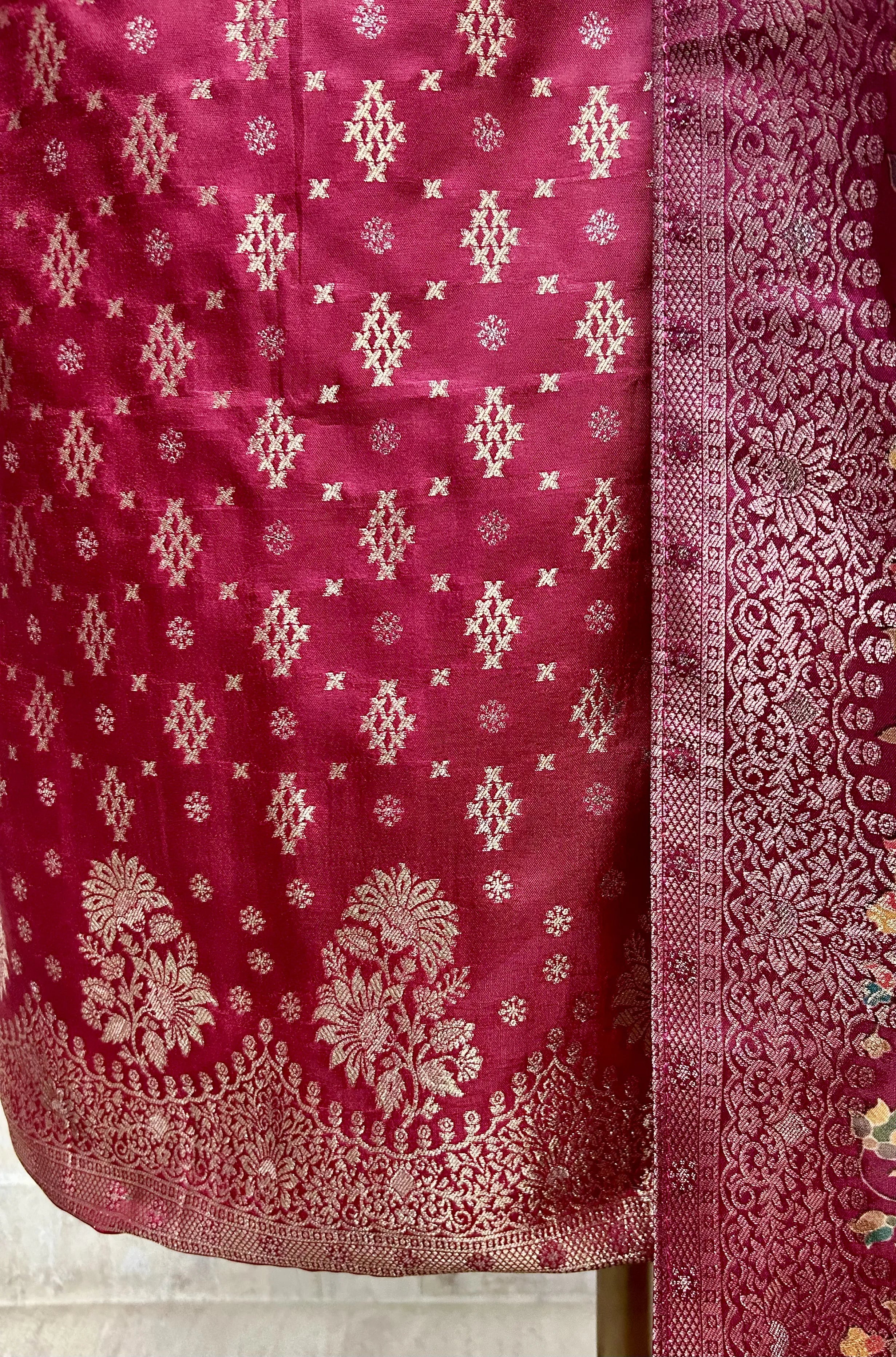 Banarasi Silk Unstitched Suit Set Featuring Banarasi Silk Dupatta
