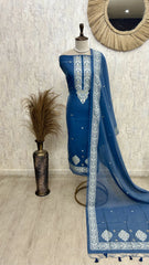 Jamdani  Linen Unstitched Suit Set Featuring Weaving