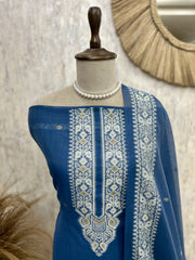 Indigo Jamdani Unstitched Suit Set With Jamdani Dupatta