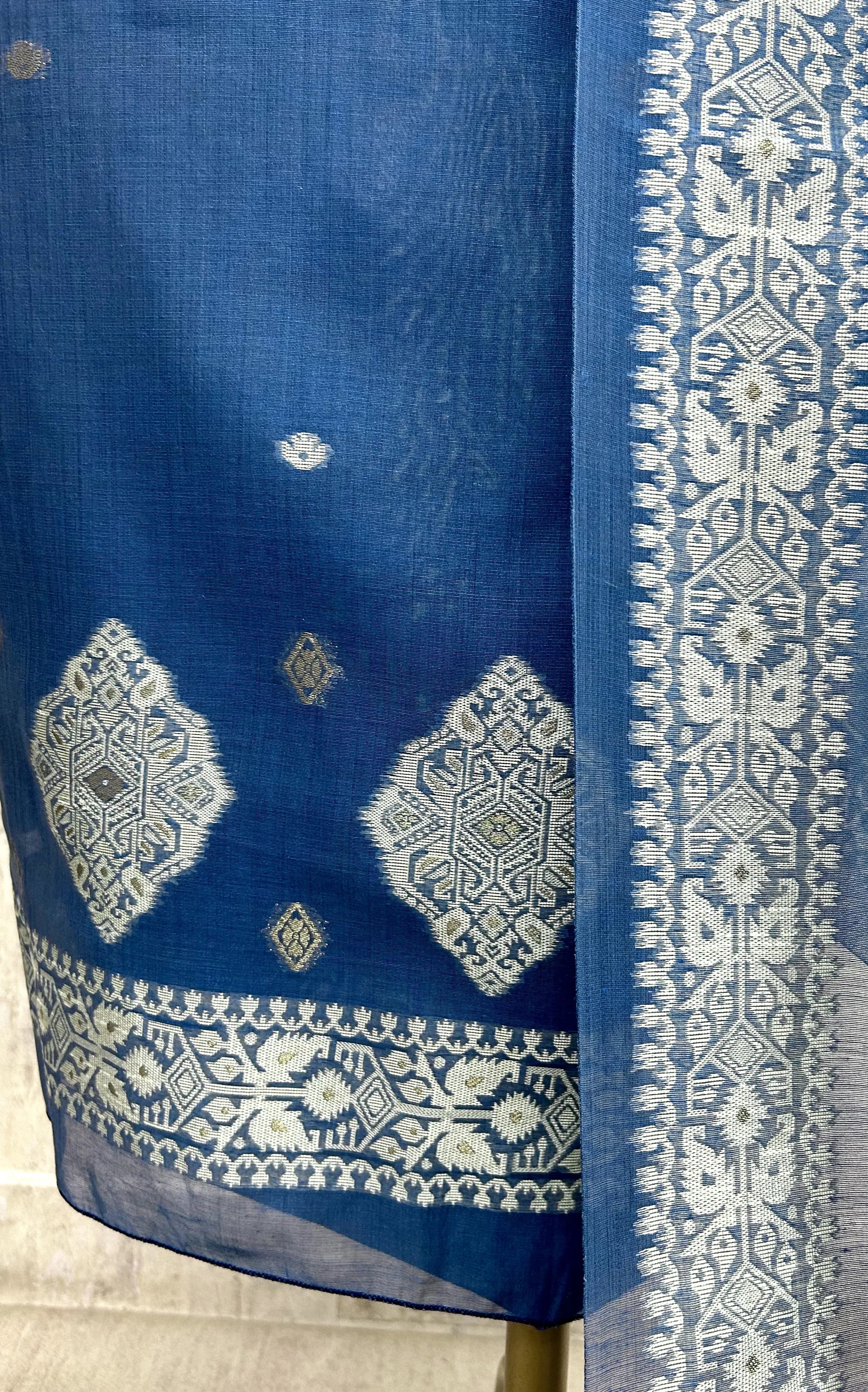 Indigo Jamdani Unstitched Suit Set With Jamdani Dupatta