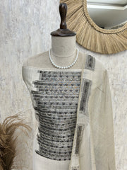 Kantha Work Jamdani Linen Unstitched Suit Set