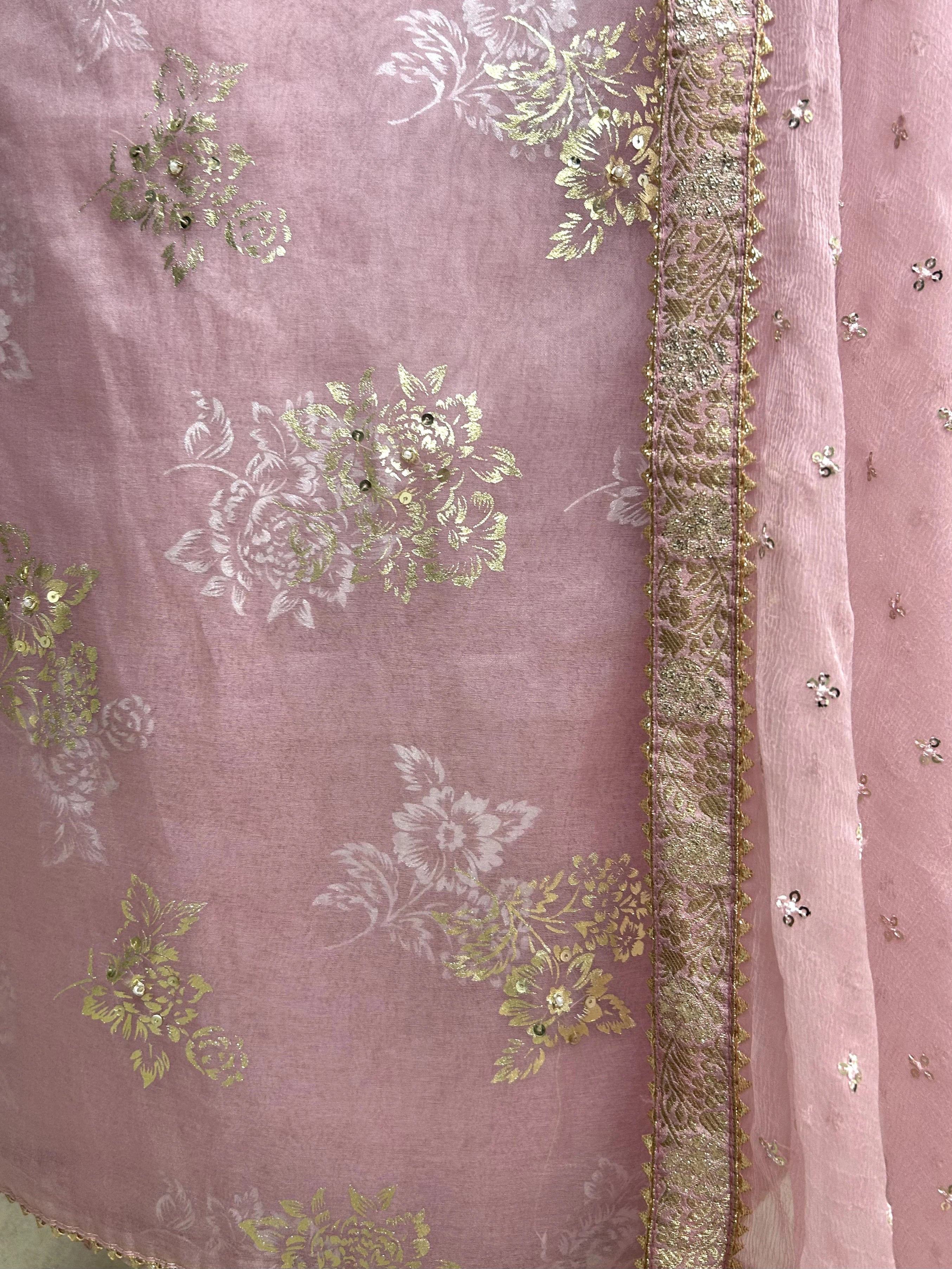 Zardozi Work Organza Unstitched Suit Set