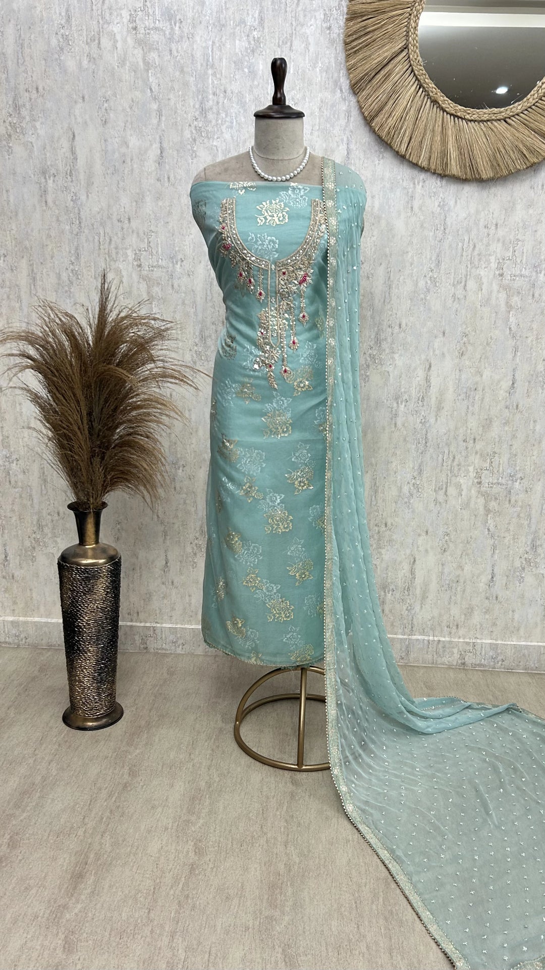 Zardozi Work Organza Unstitched Suit Set
