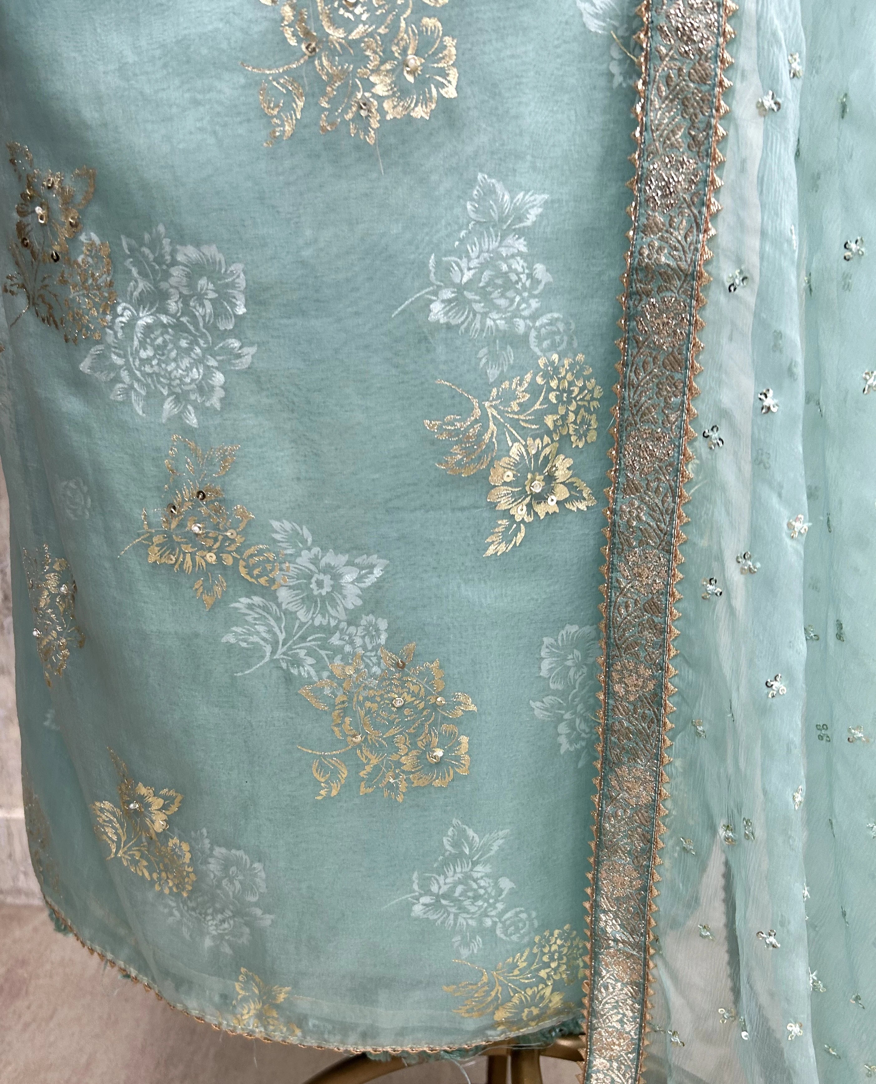 Zardozi Work Organza Unstitched Suit Set