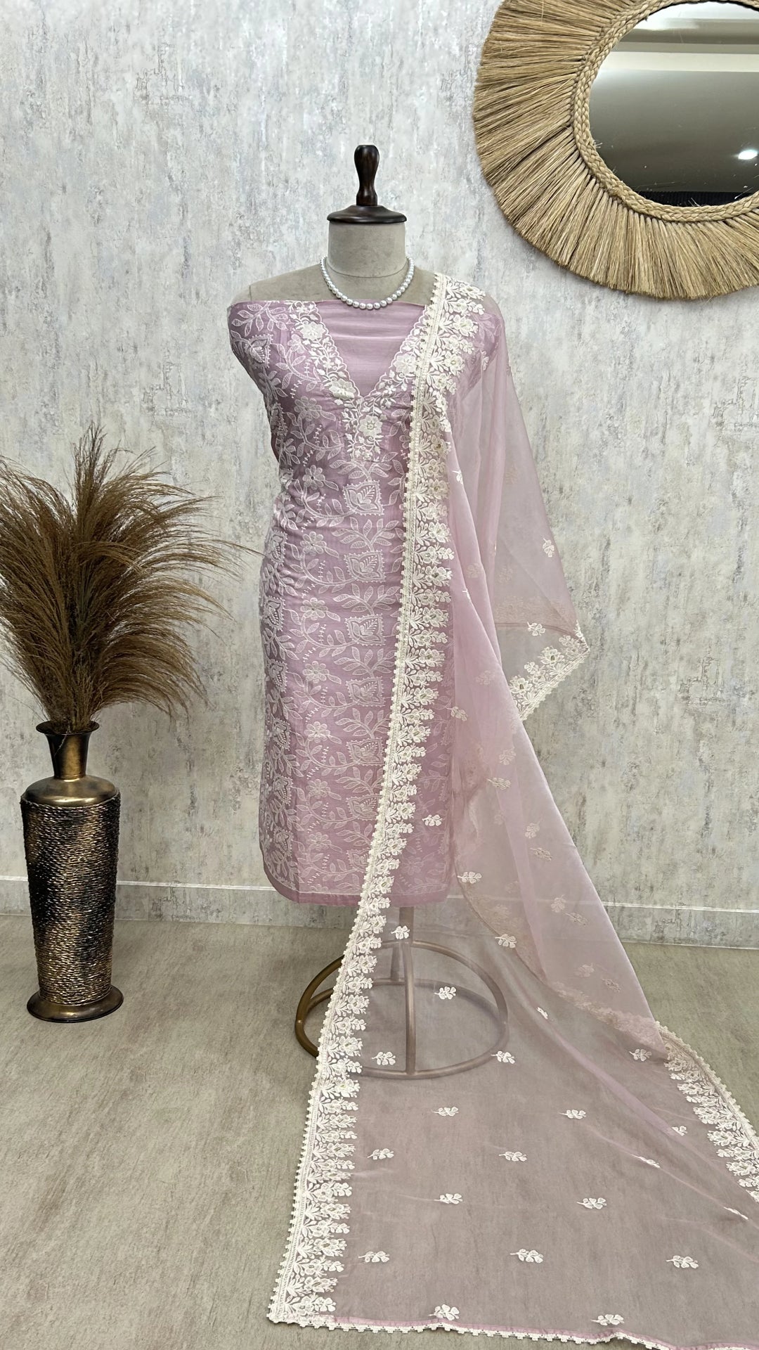 Thread Work Maheshwari Unstitched Suit Set