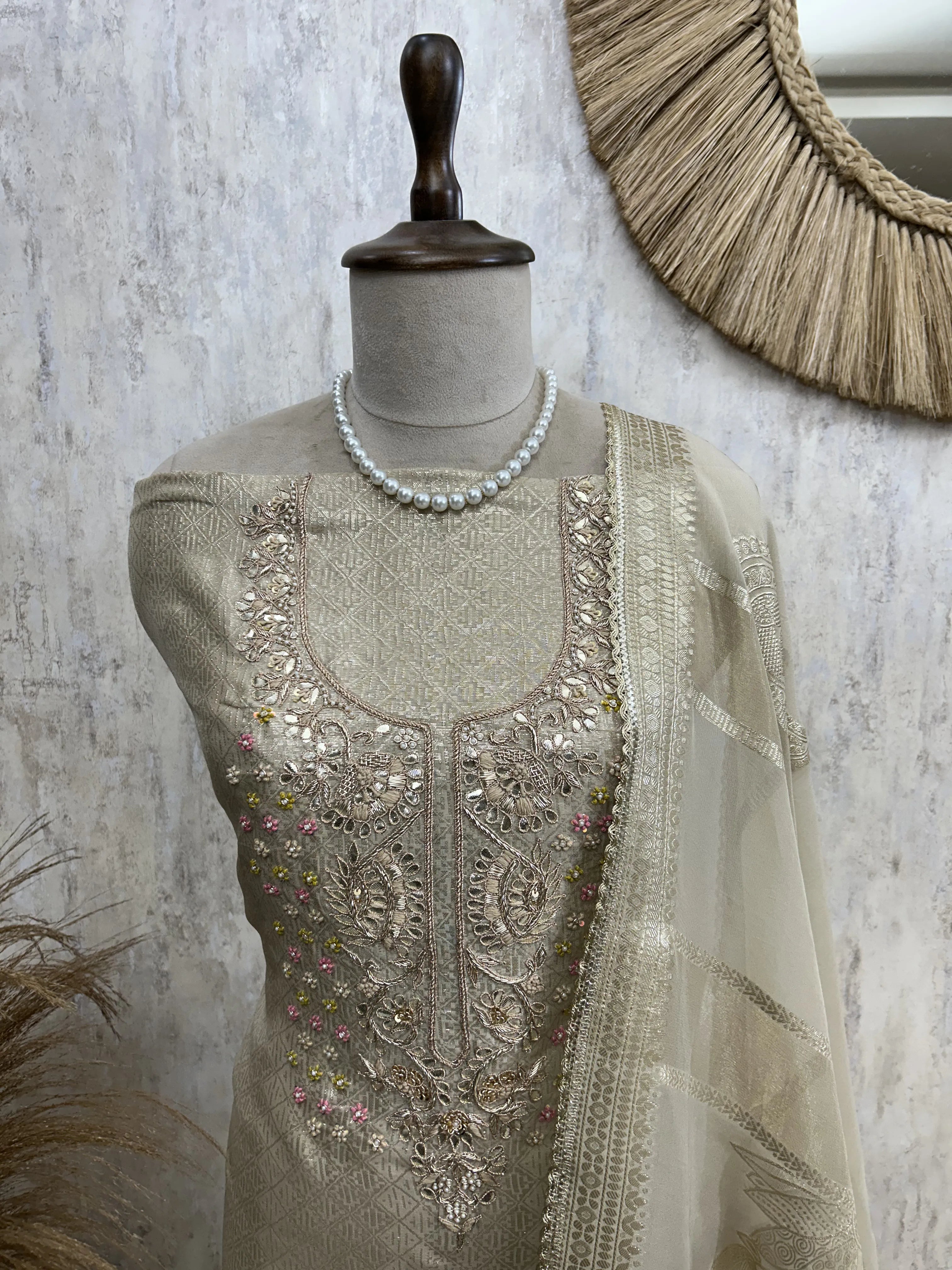 Golden Grace-Hand Embroidered Unstitched Suit