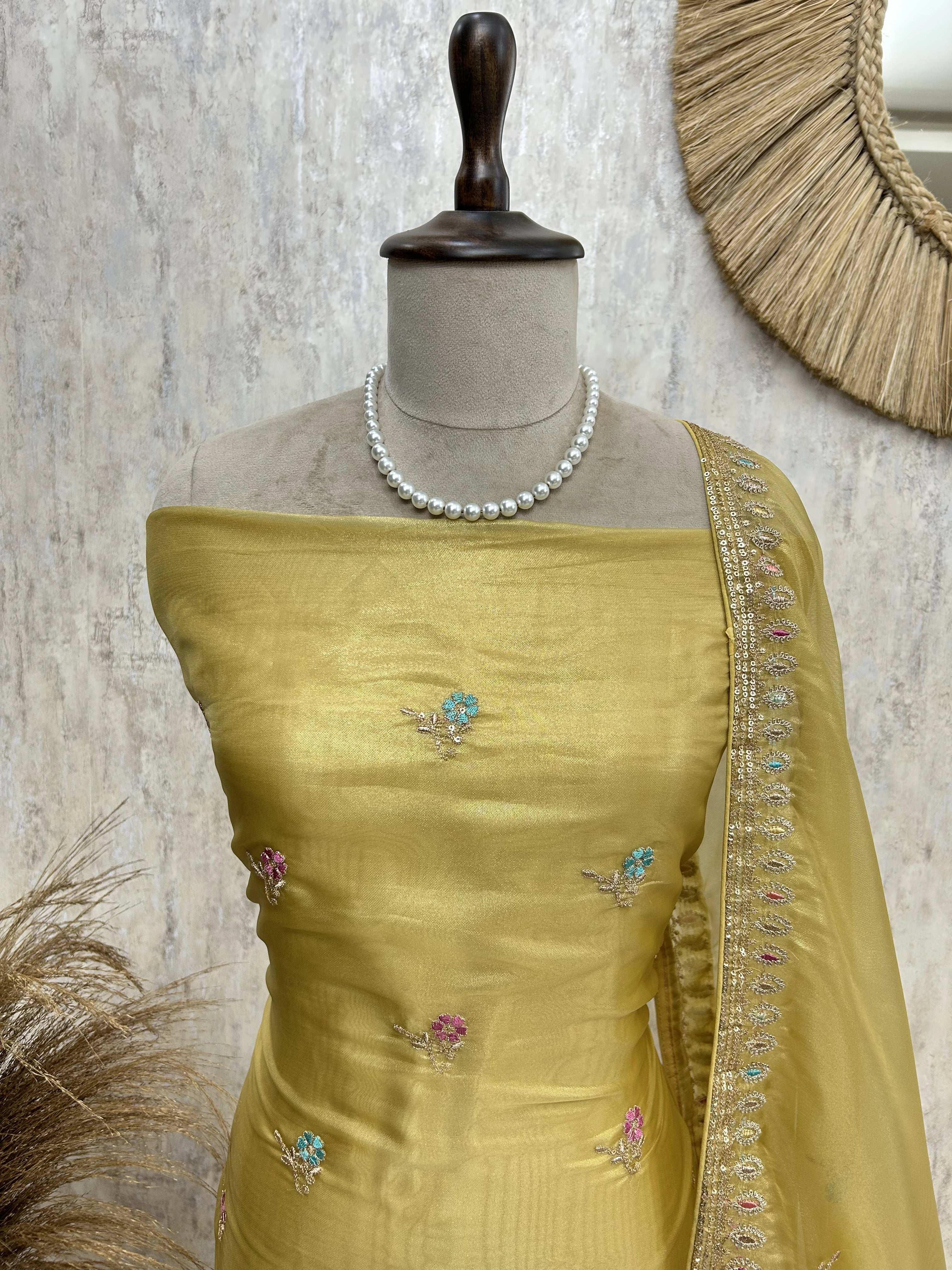 Glass Organza Unstitched Suit Set