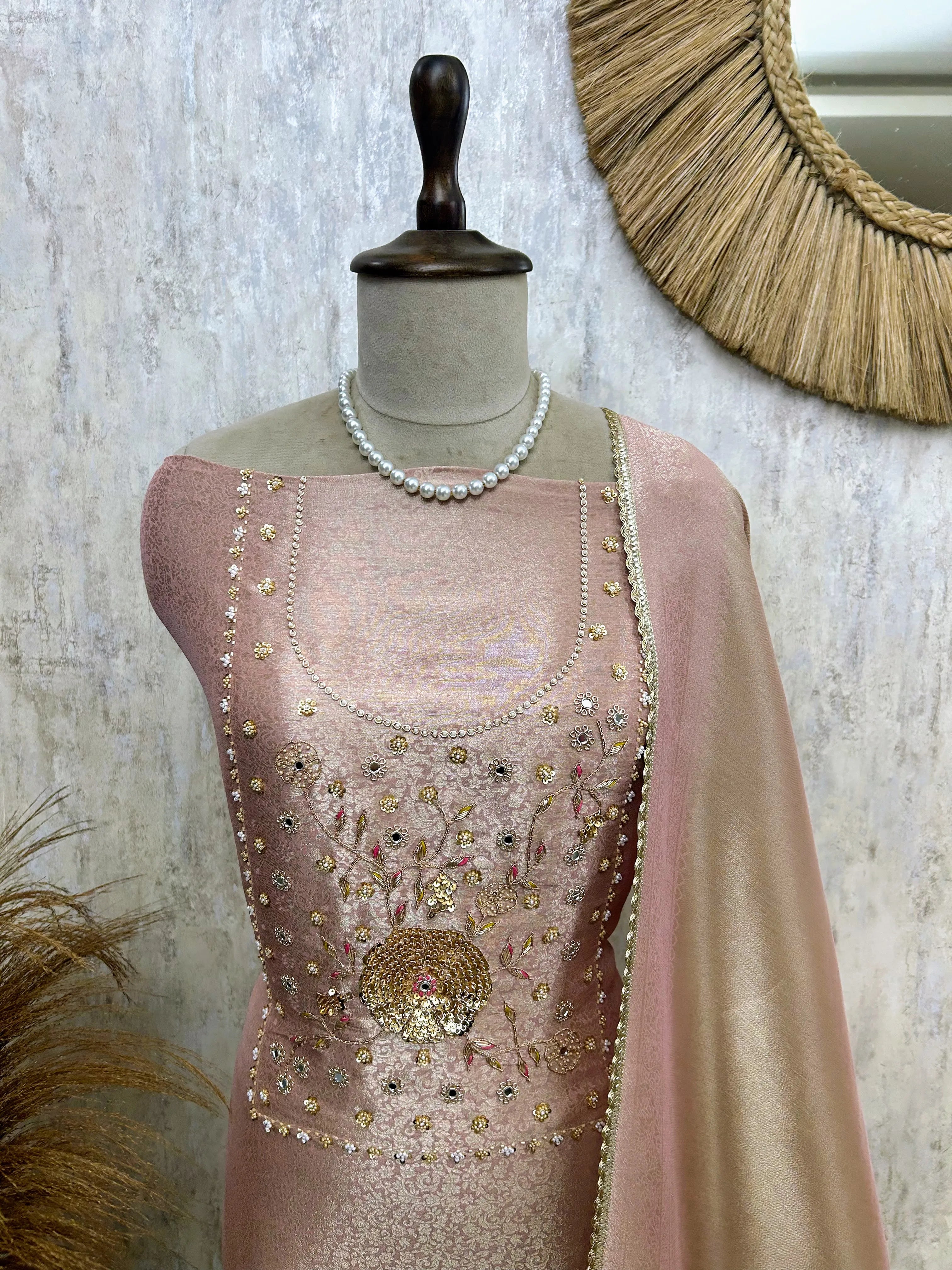 Brocade Silk Unstitched Suit Set Featuring Brocade Silk Dupatta