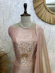 Brocade Silk Unstitched Suit Set Featuring Brocade Silk Dupatta
