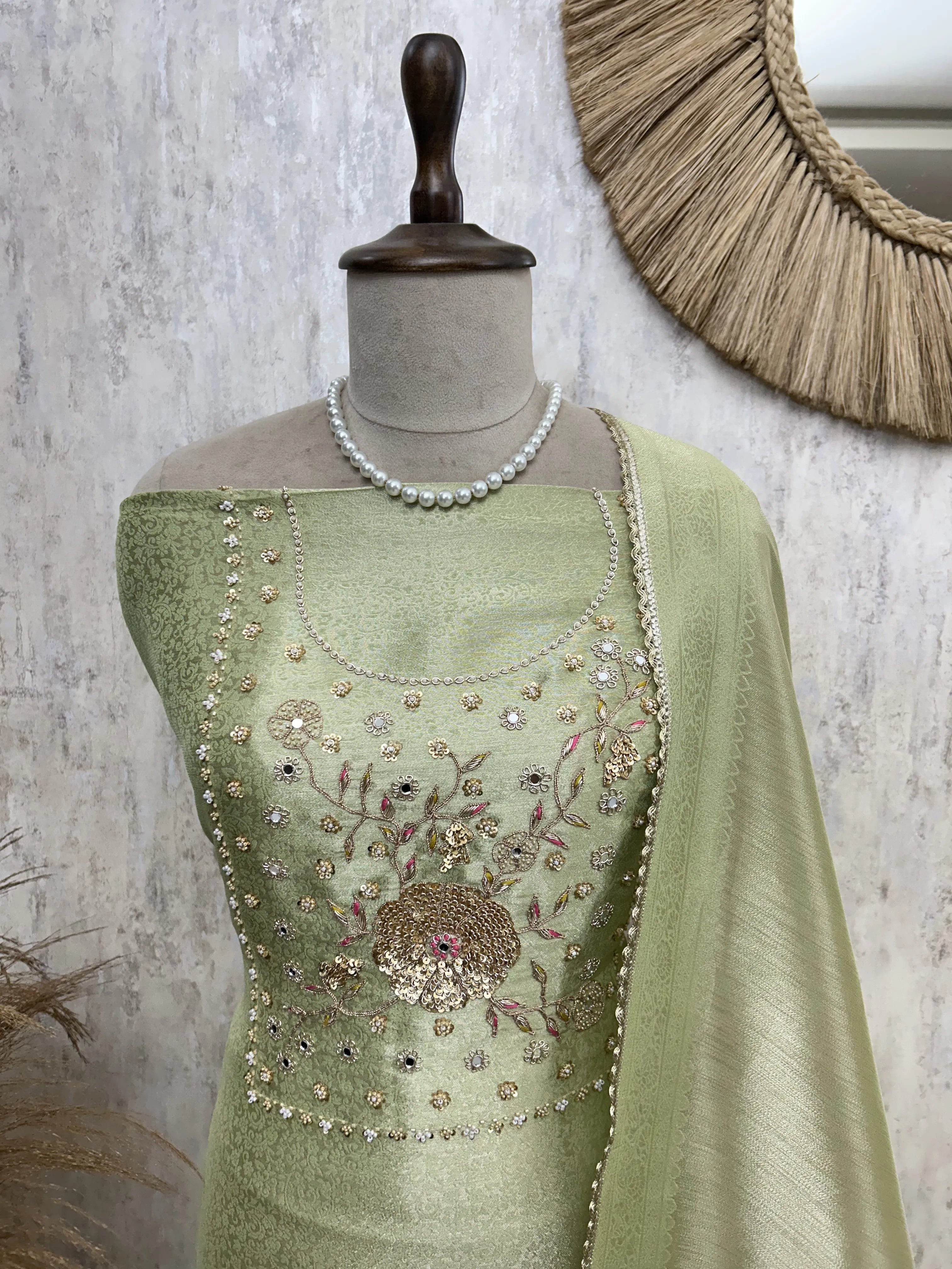 Brocade Silk Unstitched Suit Set Featuring Brocade Silk Dupatta