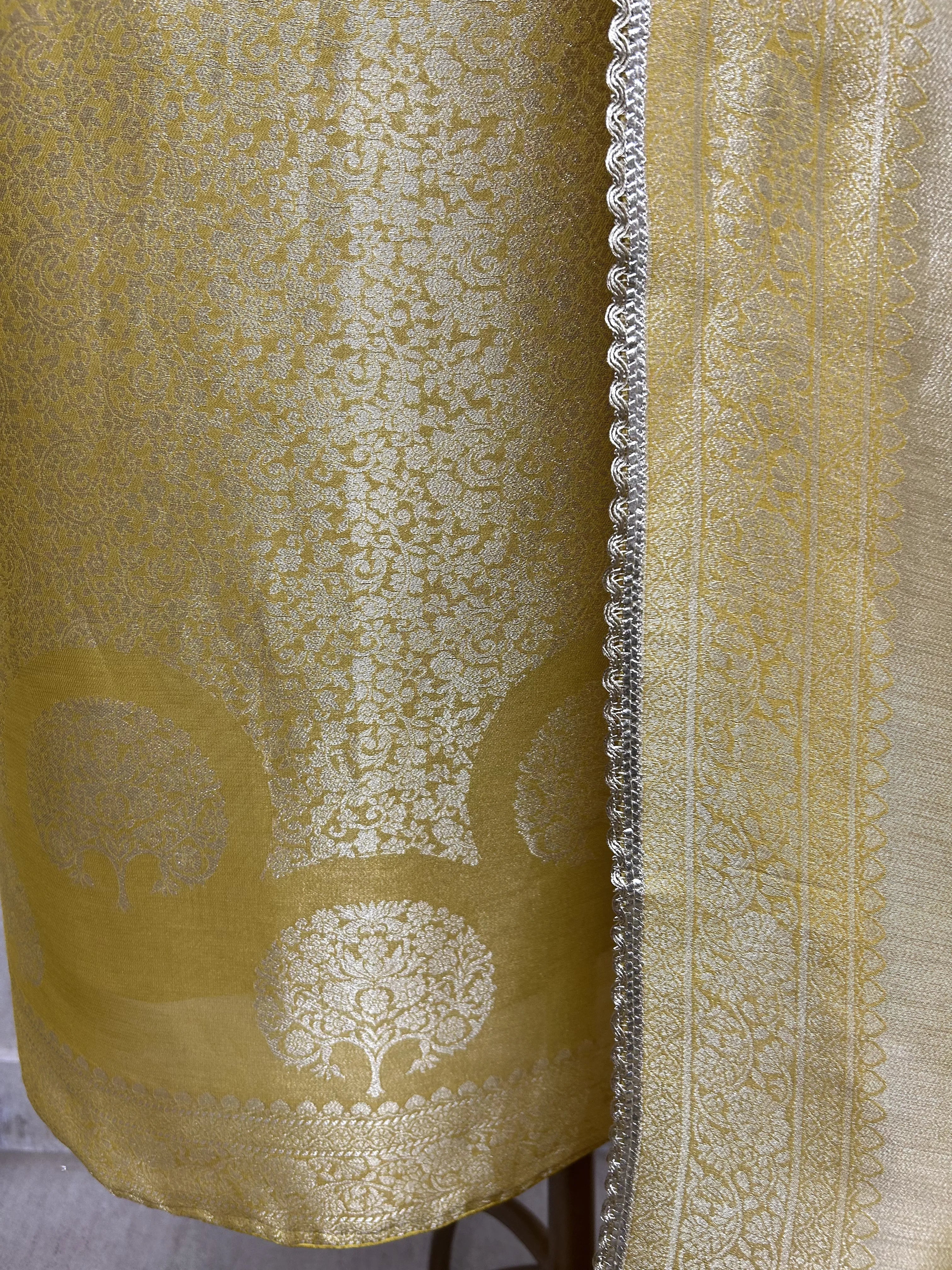 Brocade Silk Unstitched Suit Set Featuring Brocade Silk Dupatta
