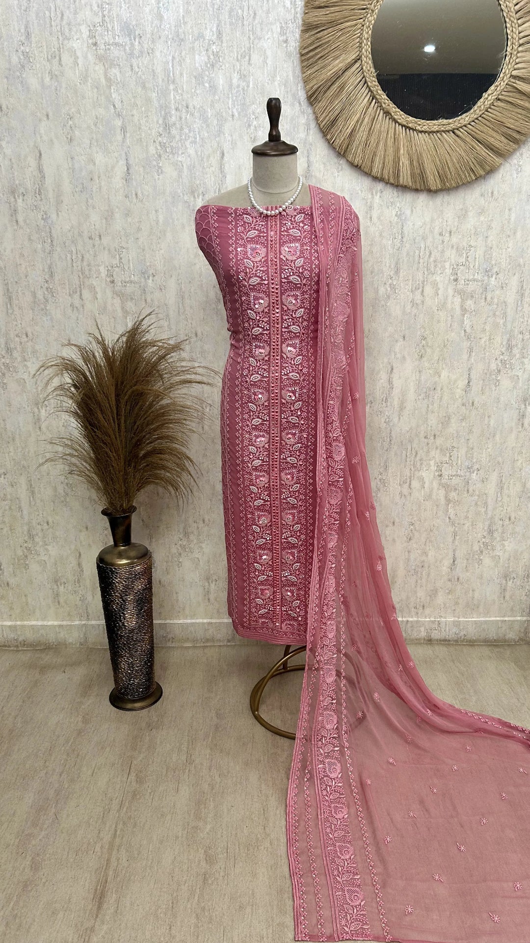 Georgette Unstitched Suit Set Featuring Chiffon Dupatta