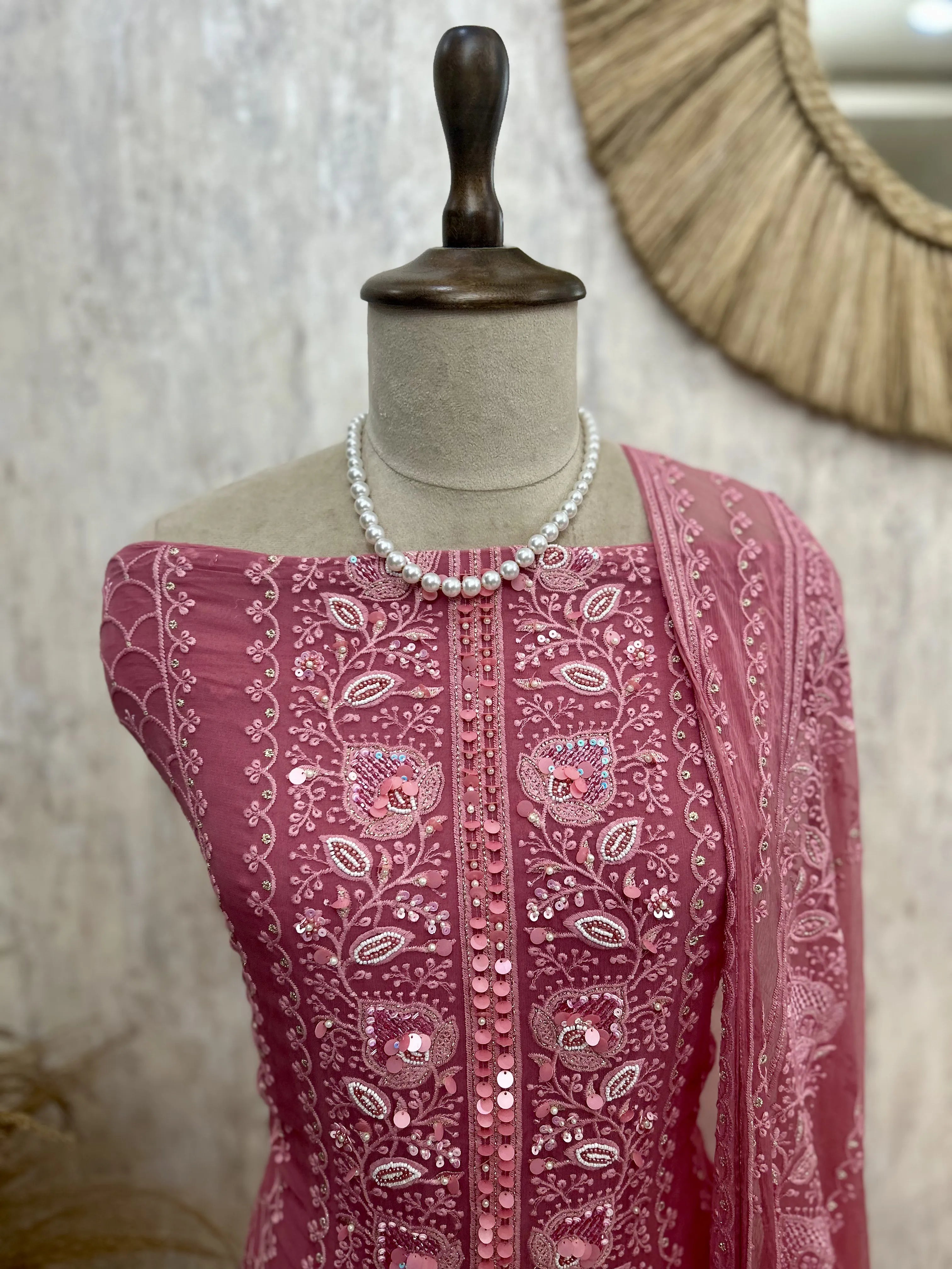 Georgette Unstitched Suit Set Featuring Chiffon Dupatta