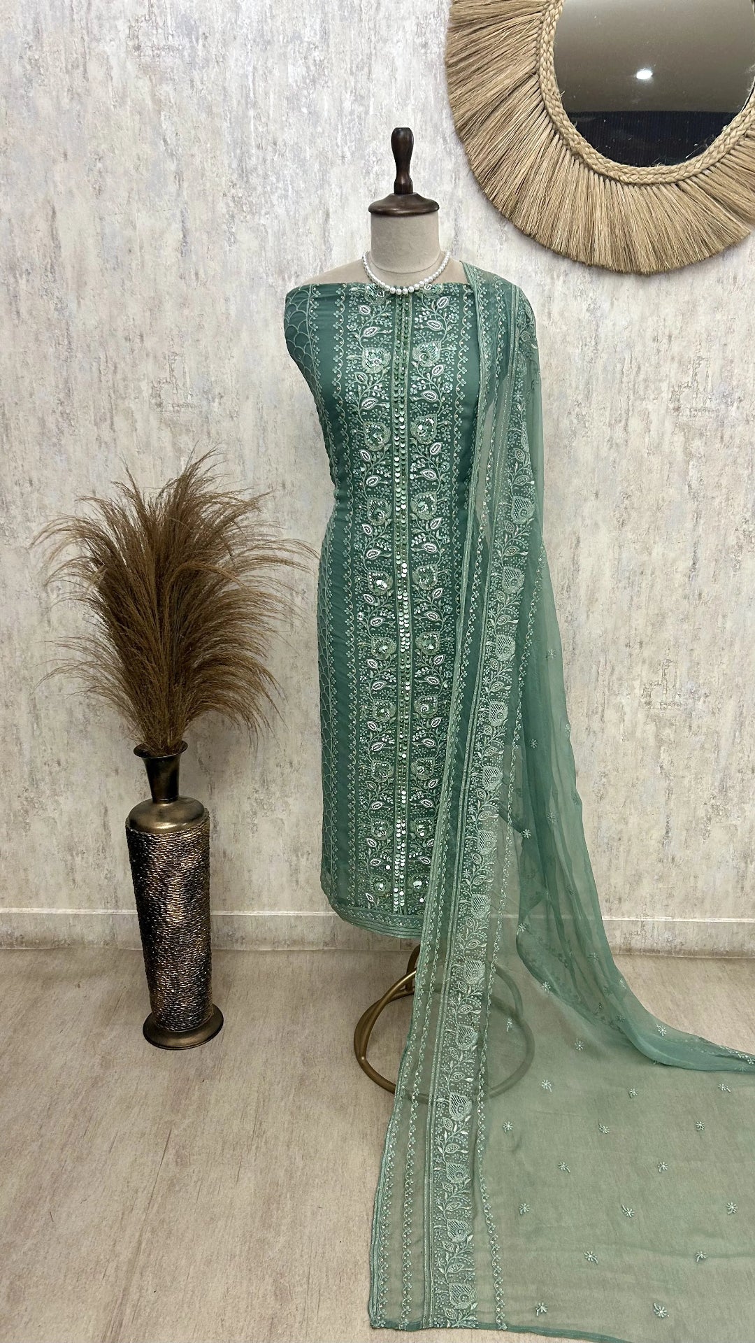 Georgette Unstitched Suit Set Featuring Chiffon Dupatta