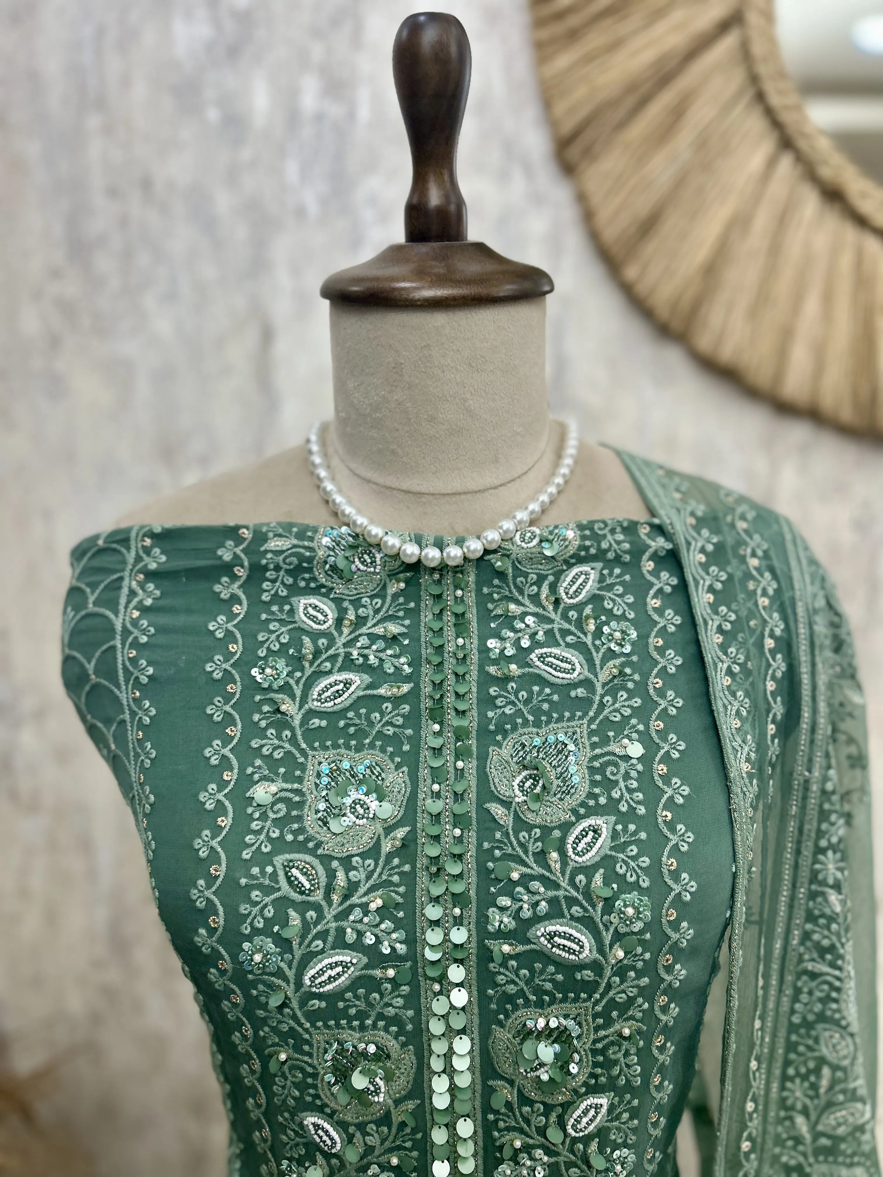 Georgette Unstitched Suit Set Featuring Chiffon Dupatta