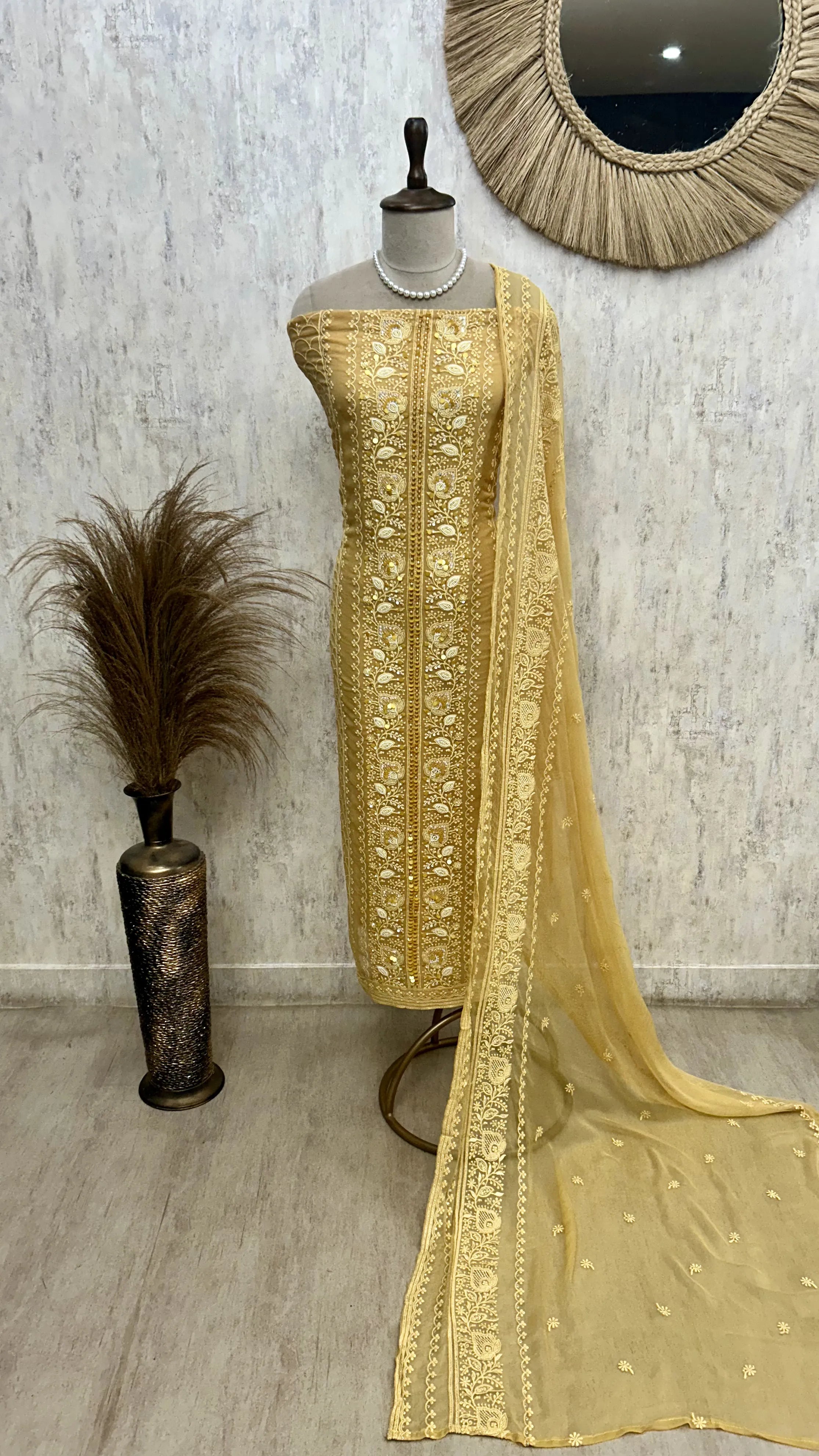 Georgette Unstitched Suit Set Featuring Chiffon Dupatta