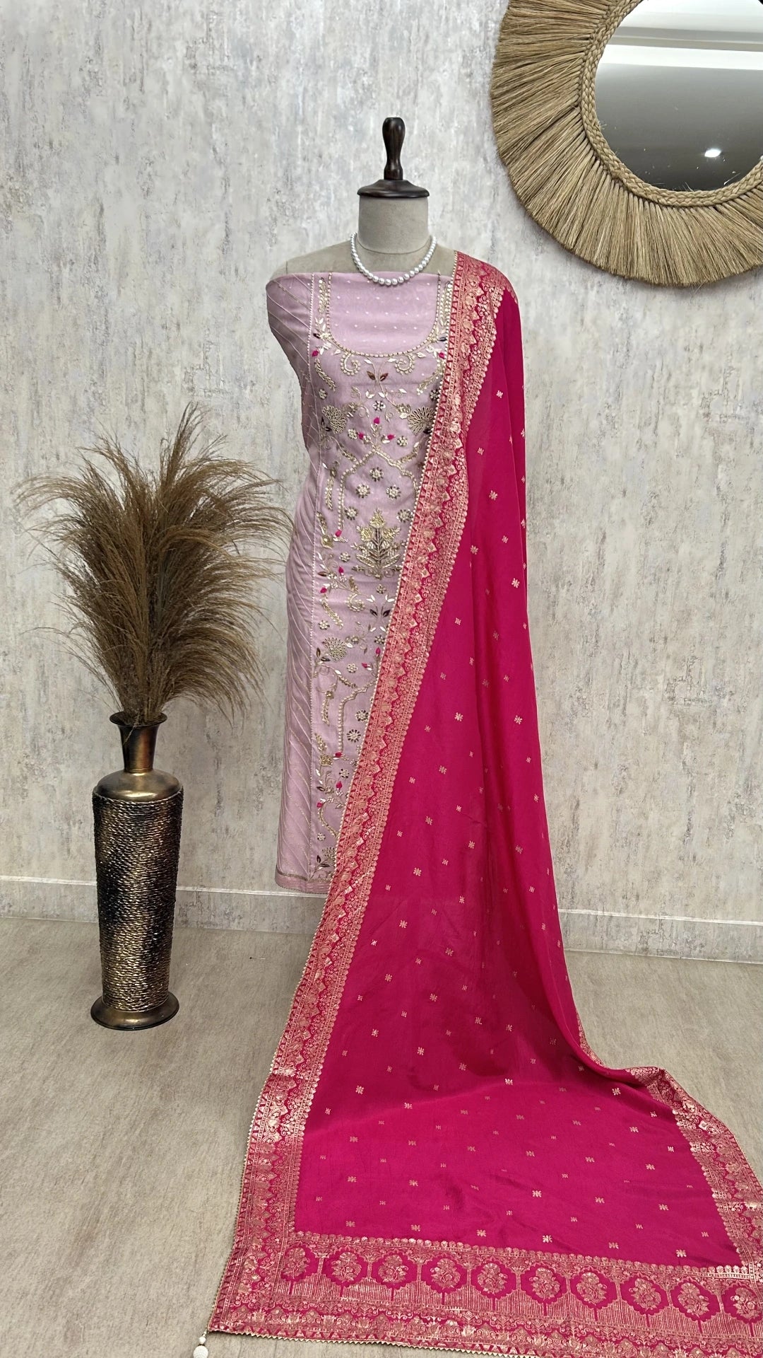 Premium Katdana Work Cosmo Unstitched Suit Set