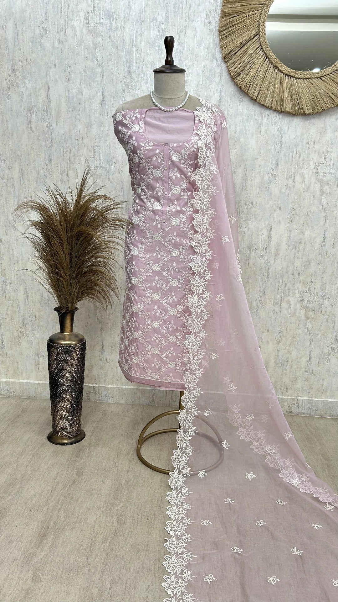Thread Embroidered Maheshwari Unstitched Suit Set