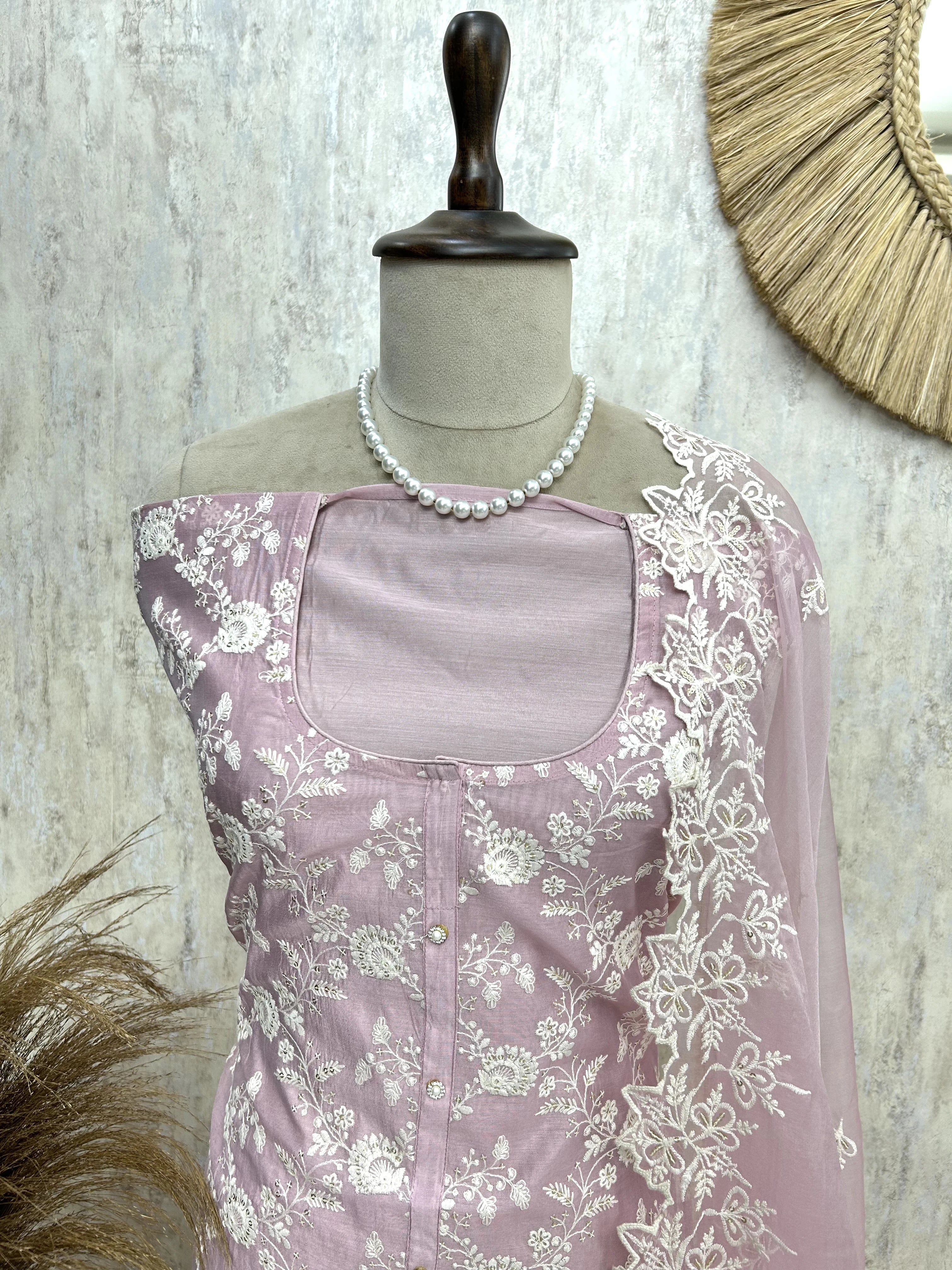 Thread Embroidered Maheshwari Unstitched Suit Set