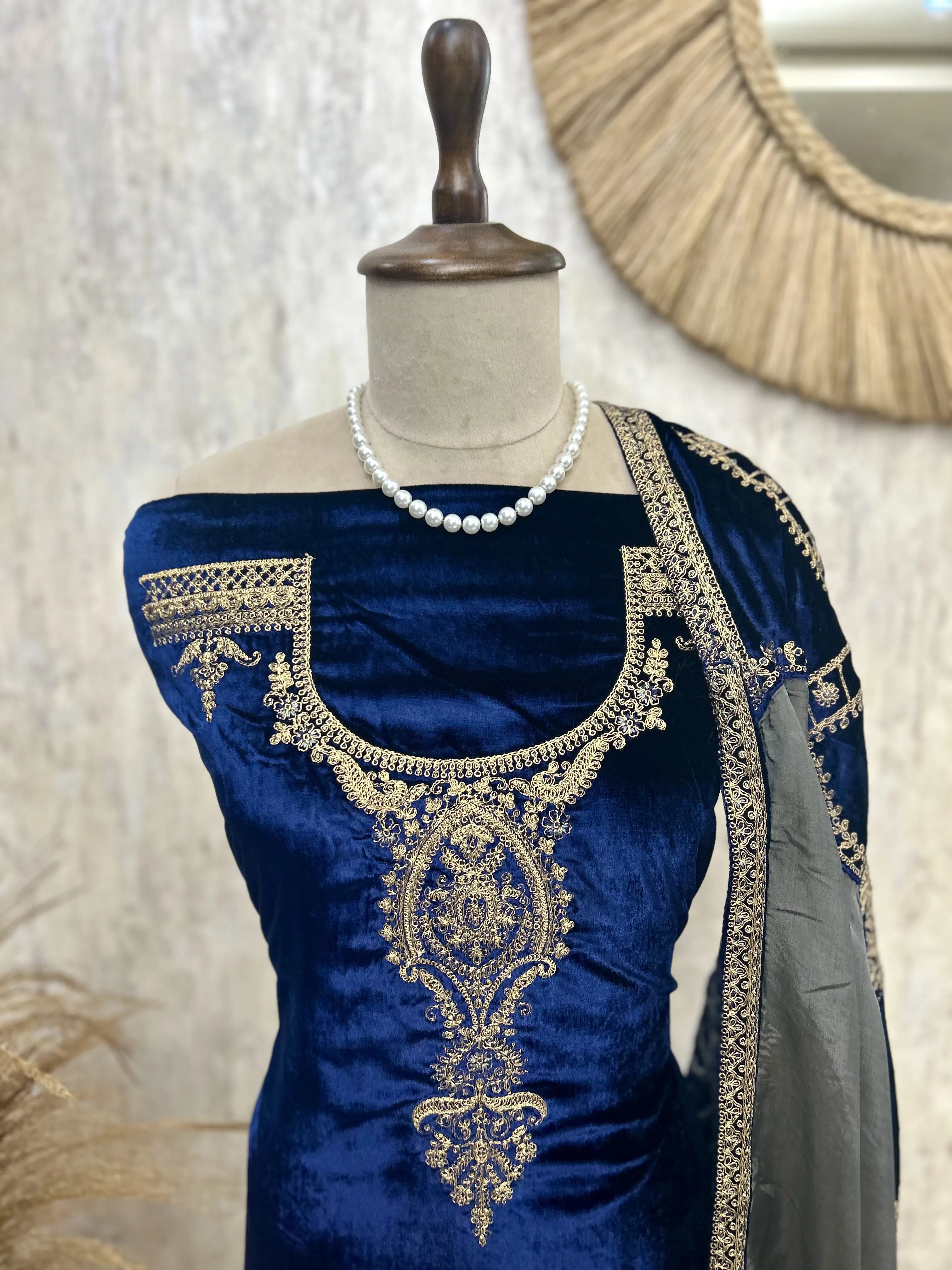 Crush Velvet Unstitched Suit Set Featuring Crush velvet Dupatta