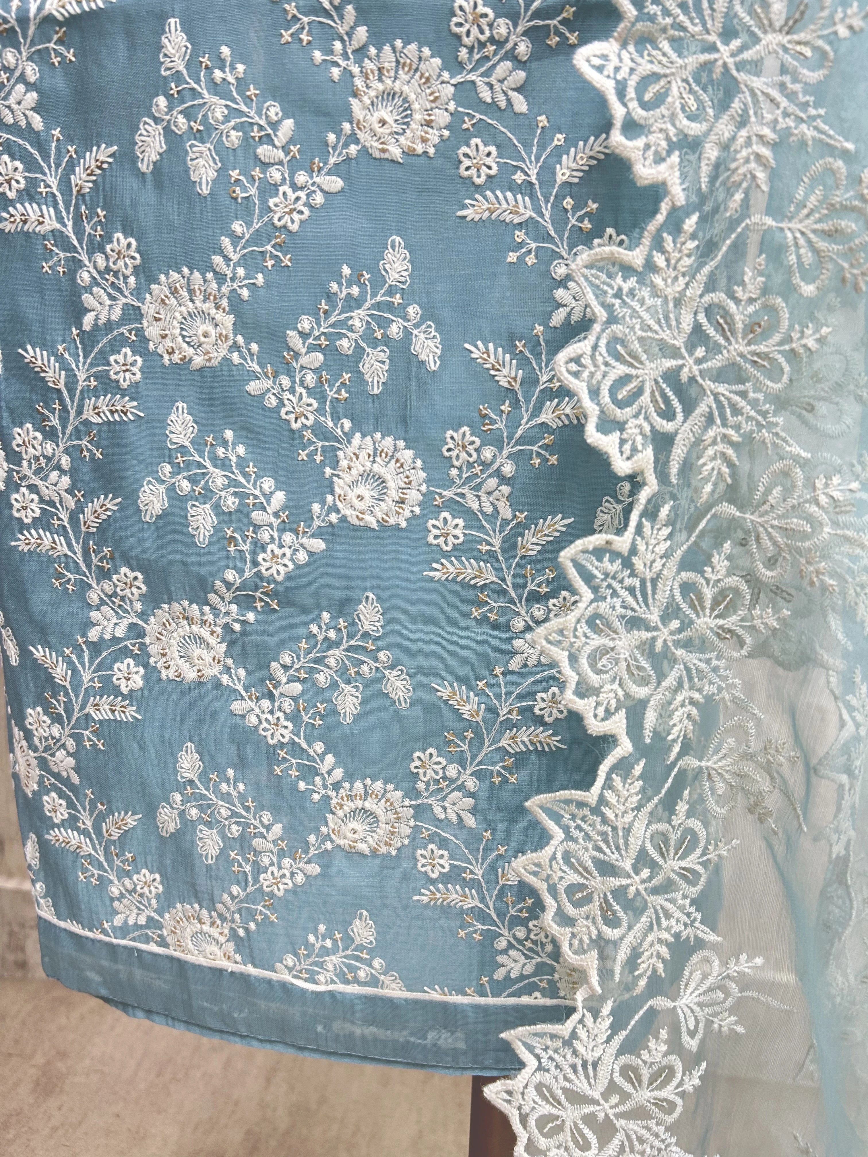 Thread Embroidered Maheshwari Unstitched Suit Set