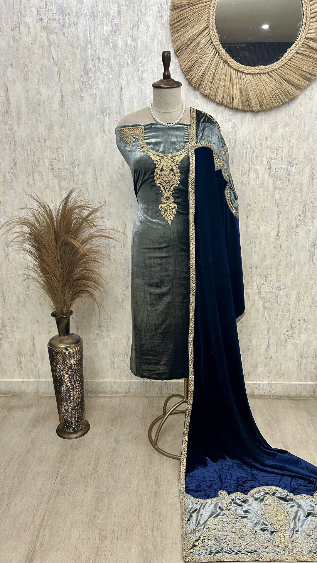 Crush Velvet Unstitched Suit Set Featuring Crush velvet Dupatta