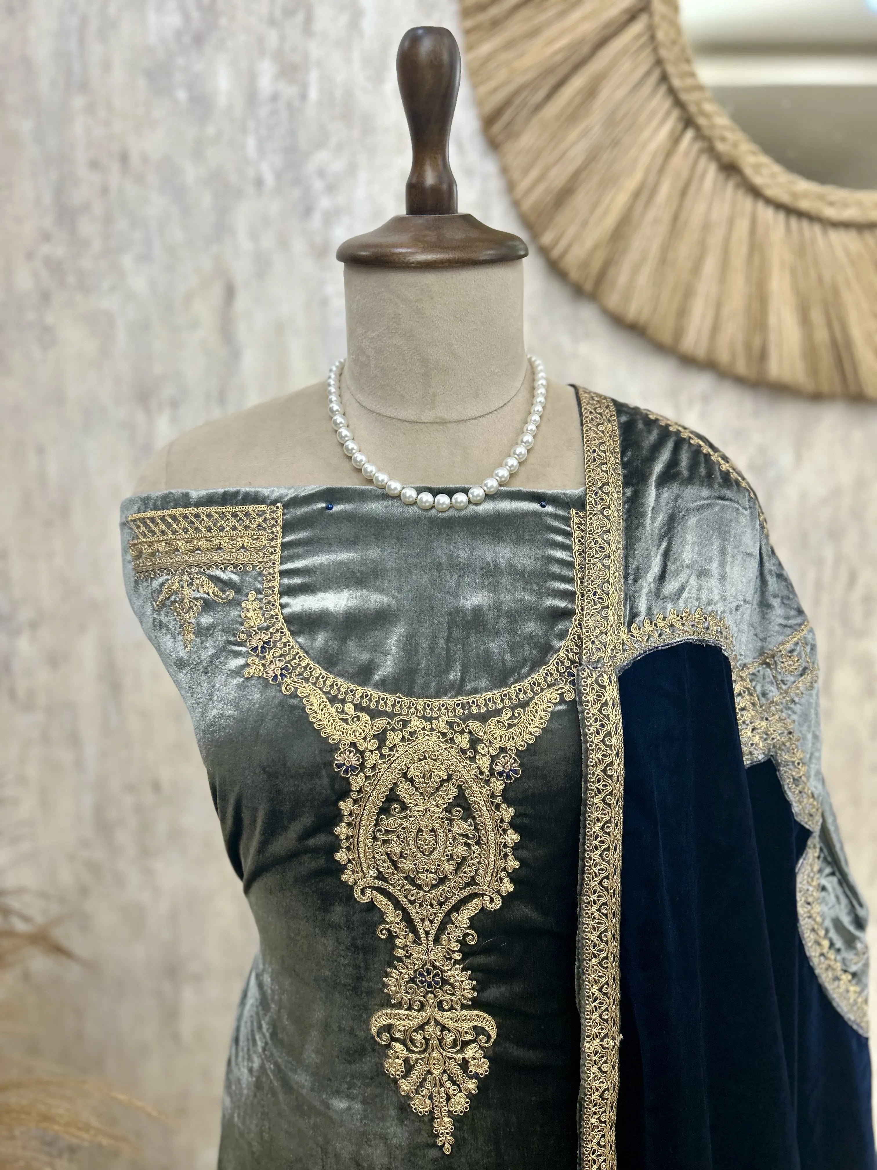 Crush Velvet Unstitched Suit Set Featuring Crush velvet Dupatta