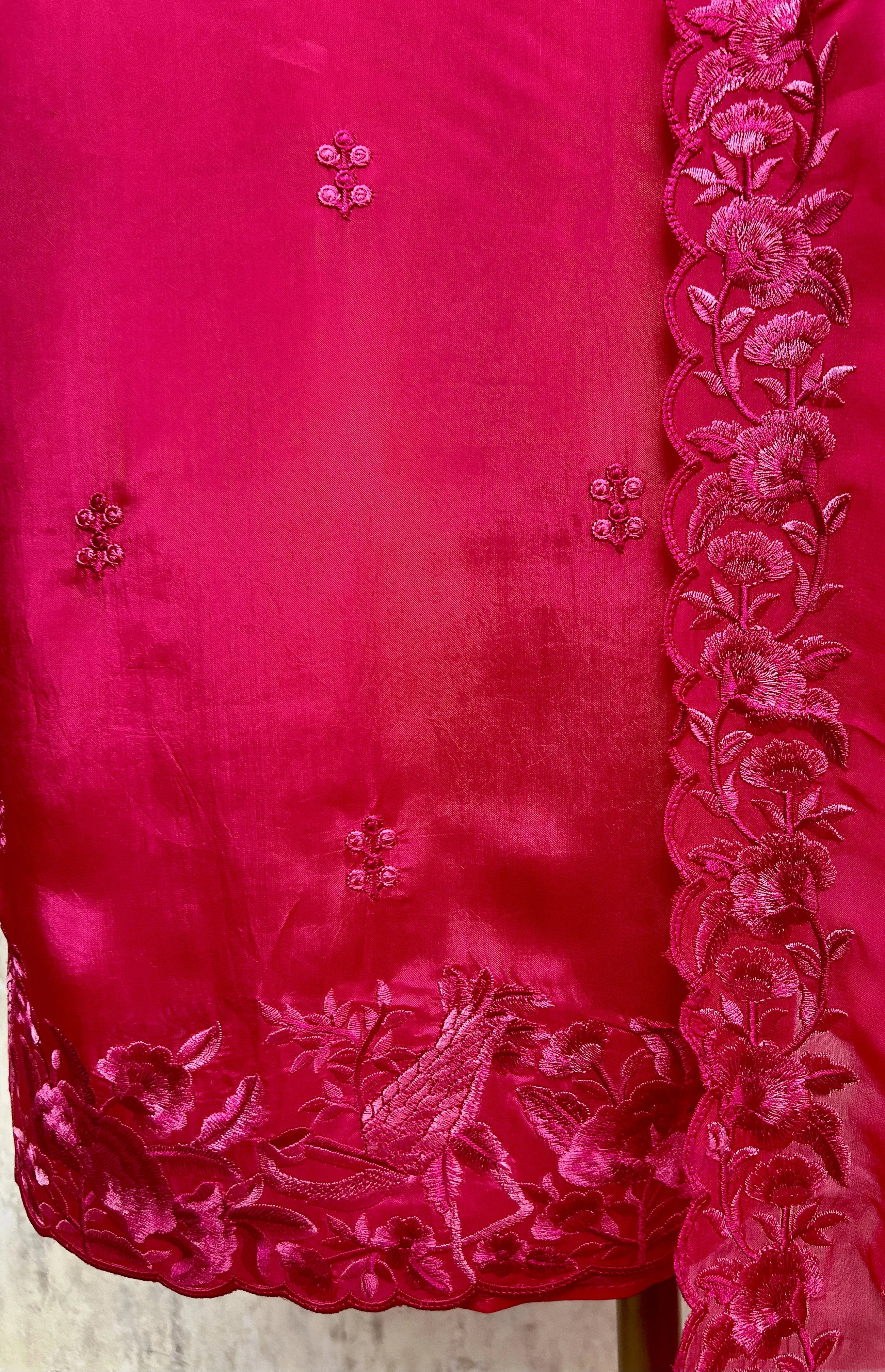 Satin Unstitched Suit Set Featuring Organza Dupatta