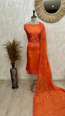 Satin Unstitched Suit Set Featuring Organza Dupatta