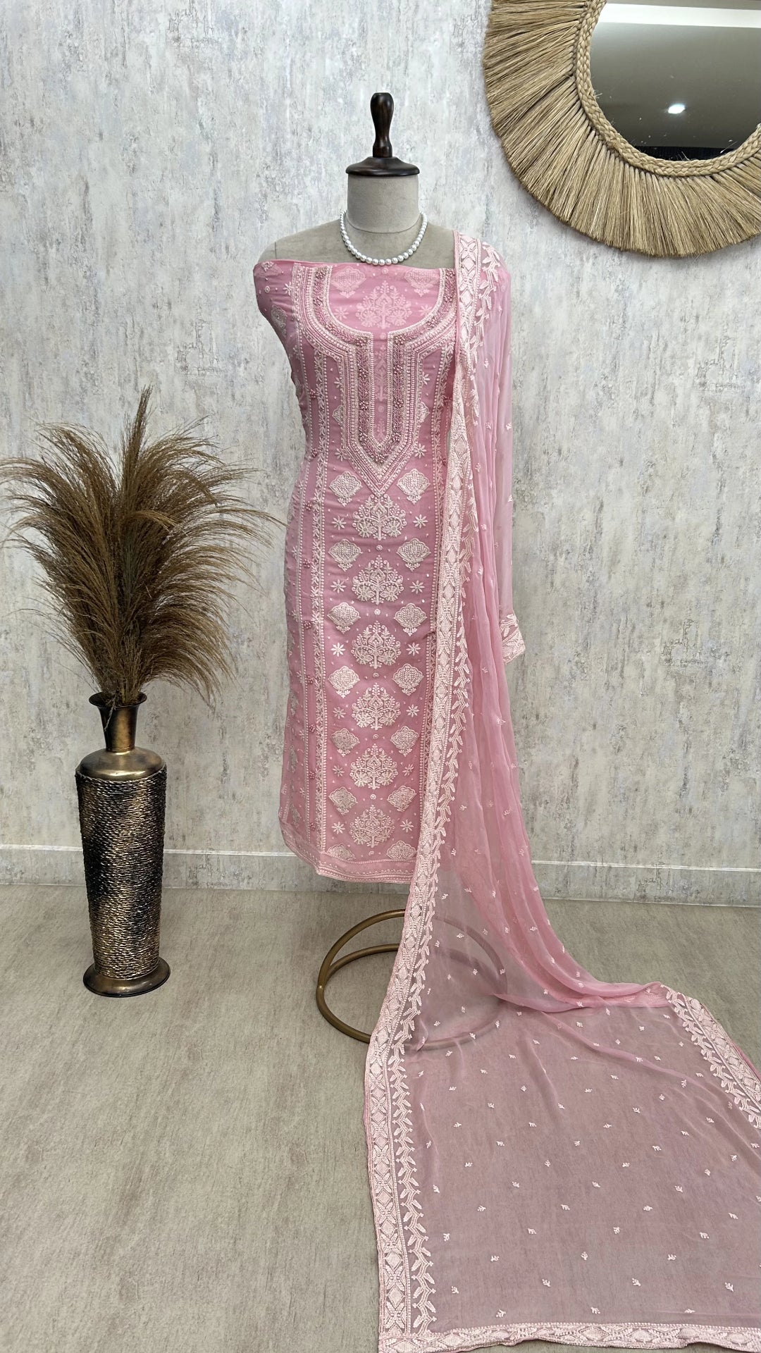 Chikankari & Pearl Work Georgette Unstitched Suit Set