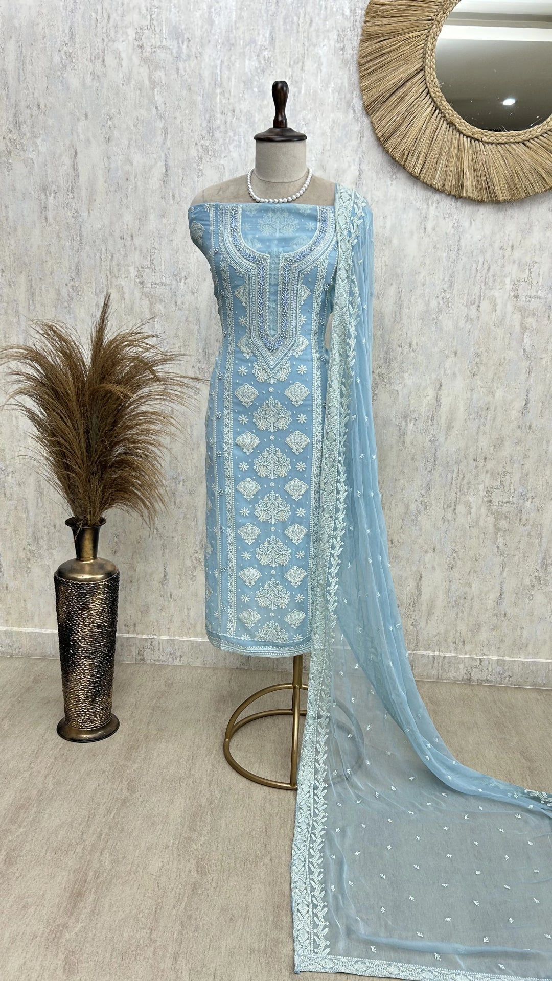Chikankari & Pearl Work Georgette Unstitched Suit Set