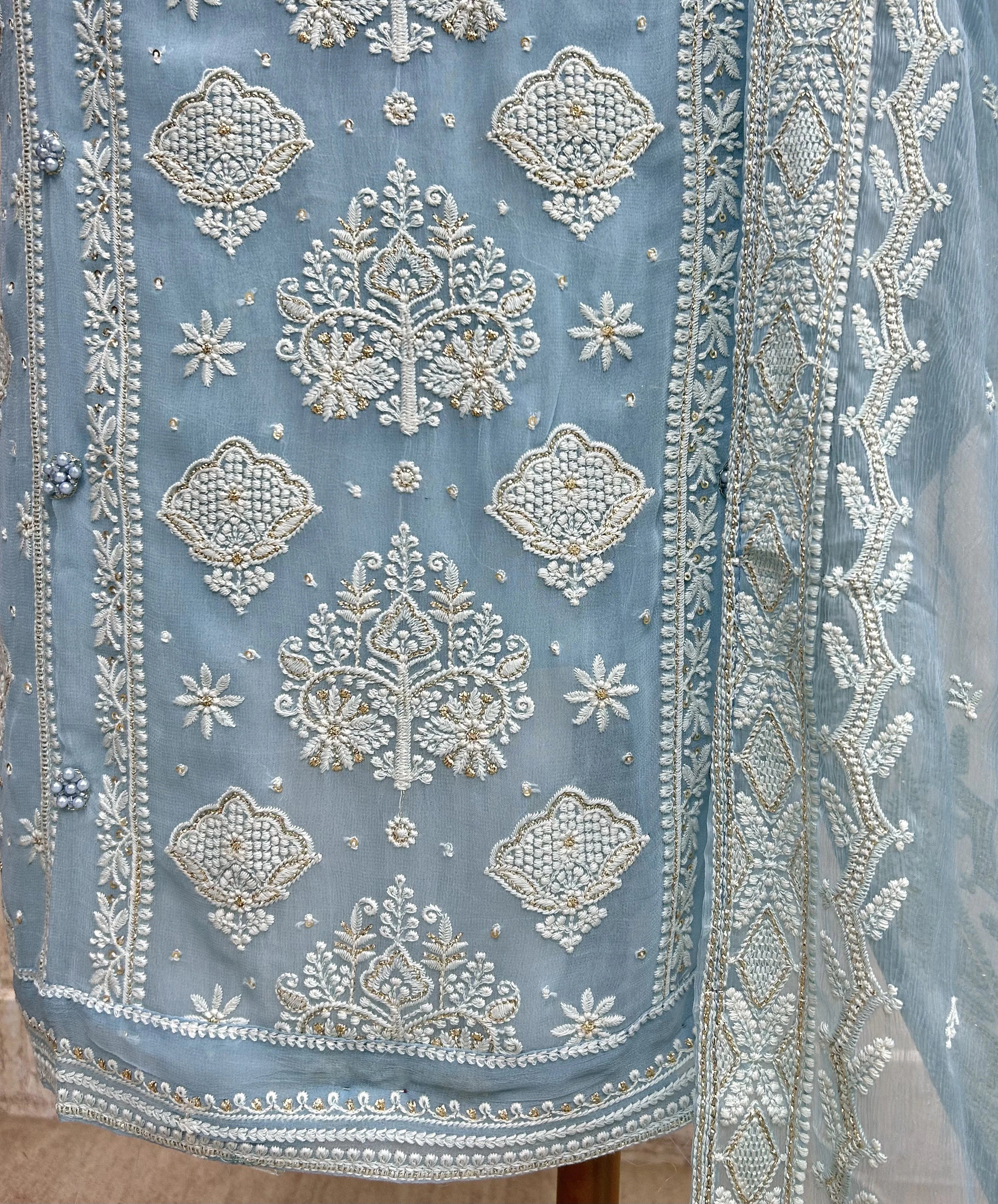 Chikankari & Pearl Work Georgette Unstitched Suit Set