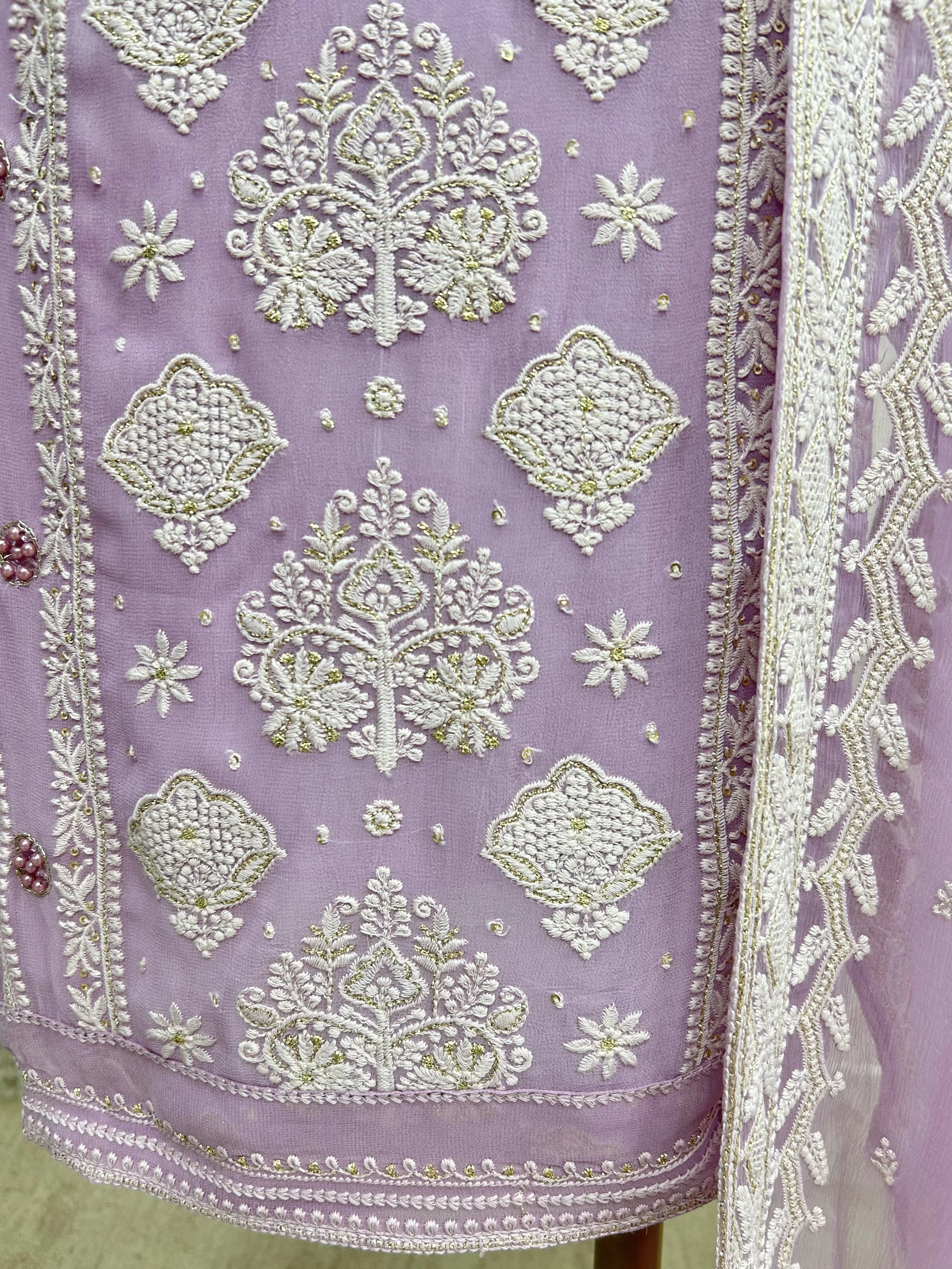 Chikankari & Pearl Work Geogette Unstitched Suit Set