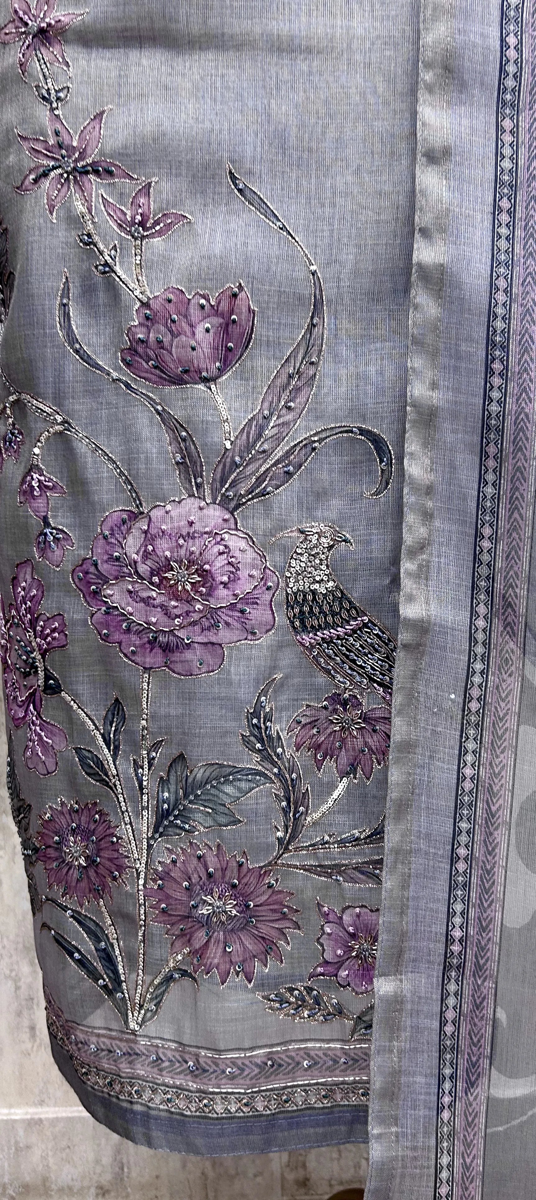 Tissue Linen Unstitched Suit Set With Tissue Linen Dupatta