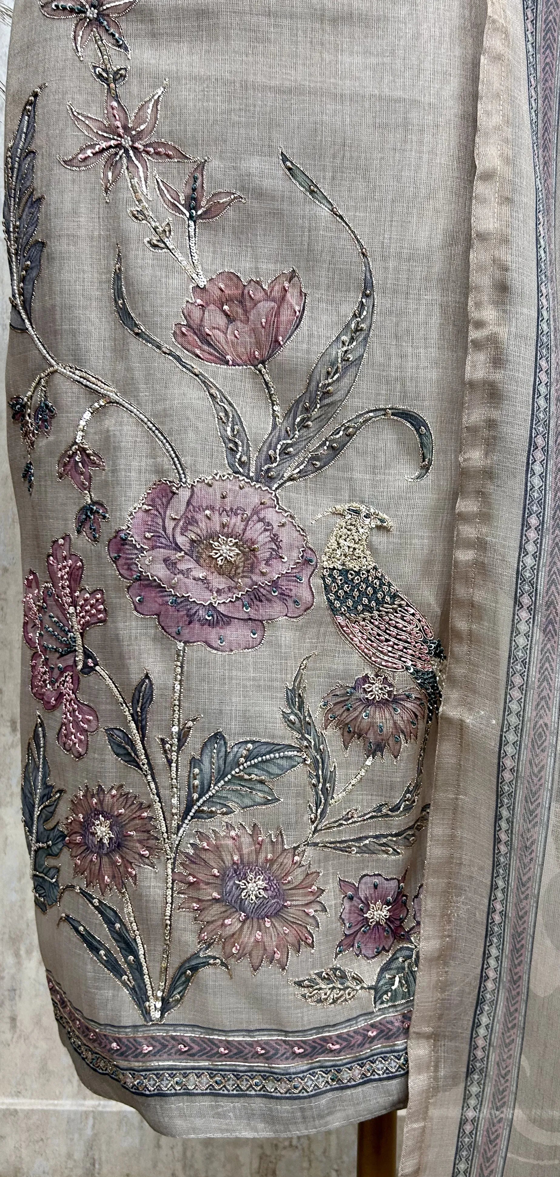 Tissue Linen Unstitched Suit Set With Tissue Linen Dupatta