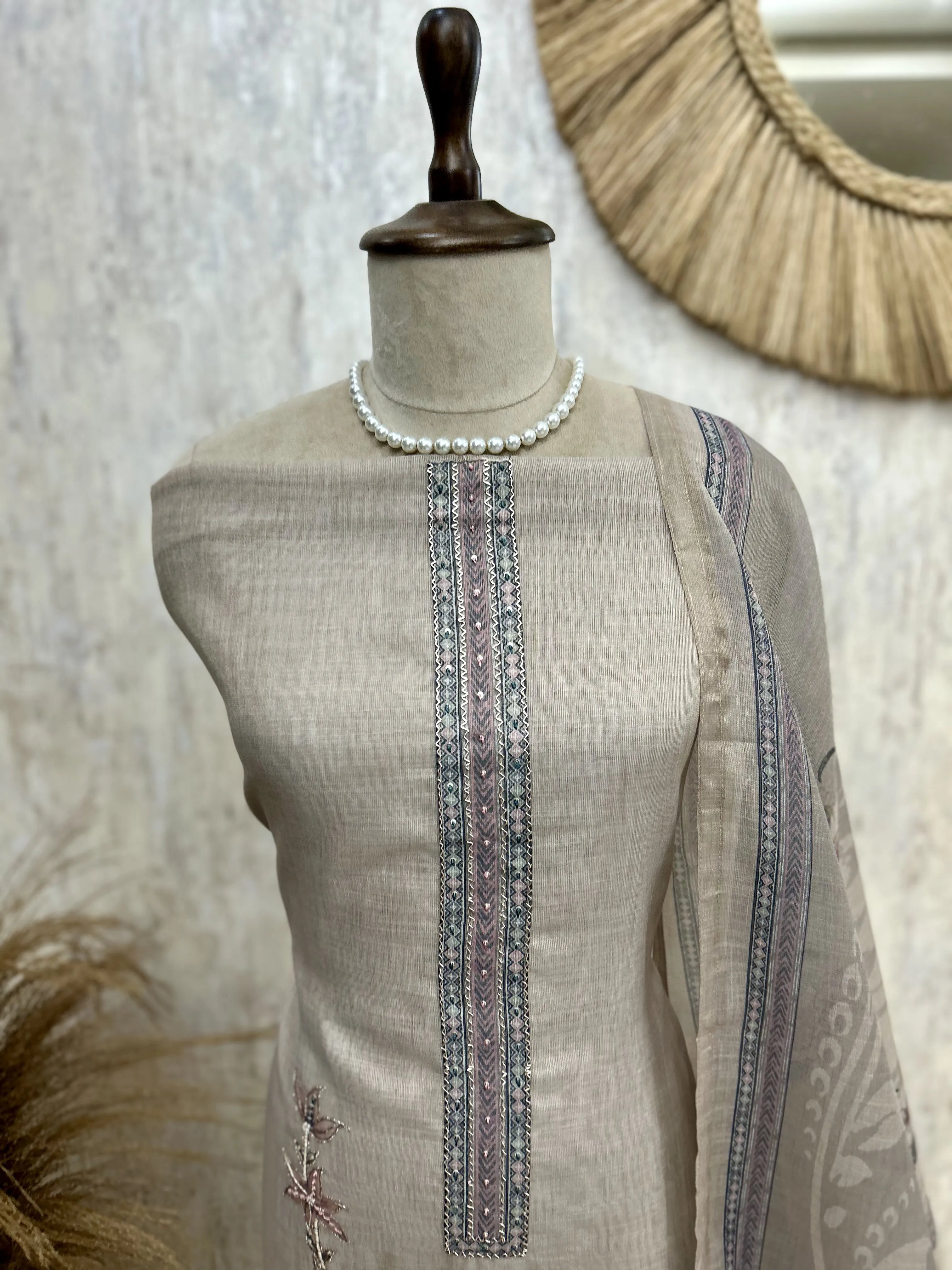 Tissue Linen Unstitched Suit Set With Tissue Linen Dupatta