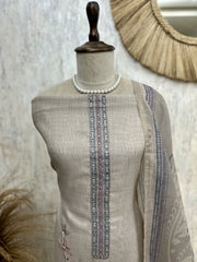 Tissue Linen Unstitched Suit Set With Tissue Linen Dupatta