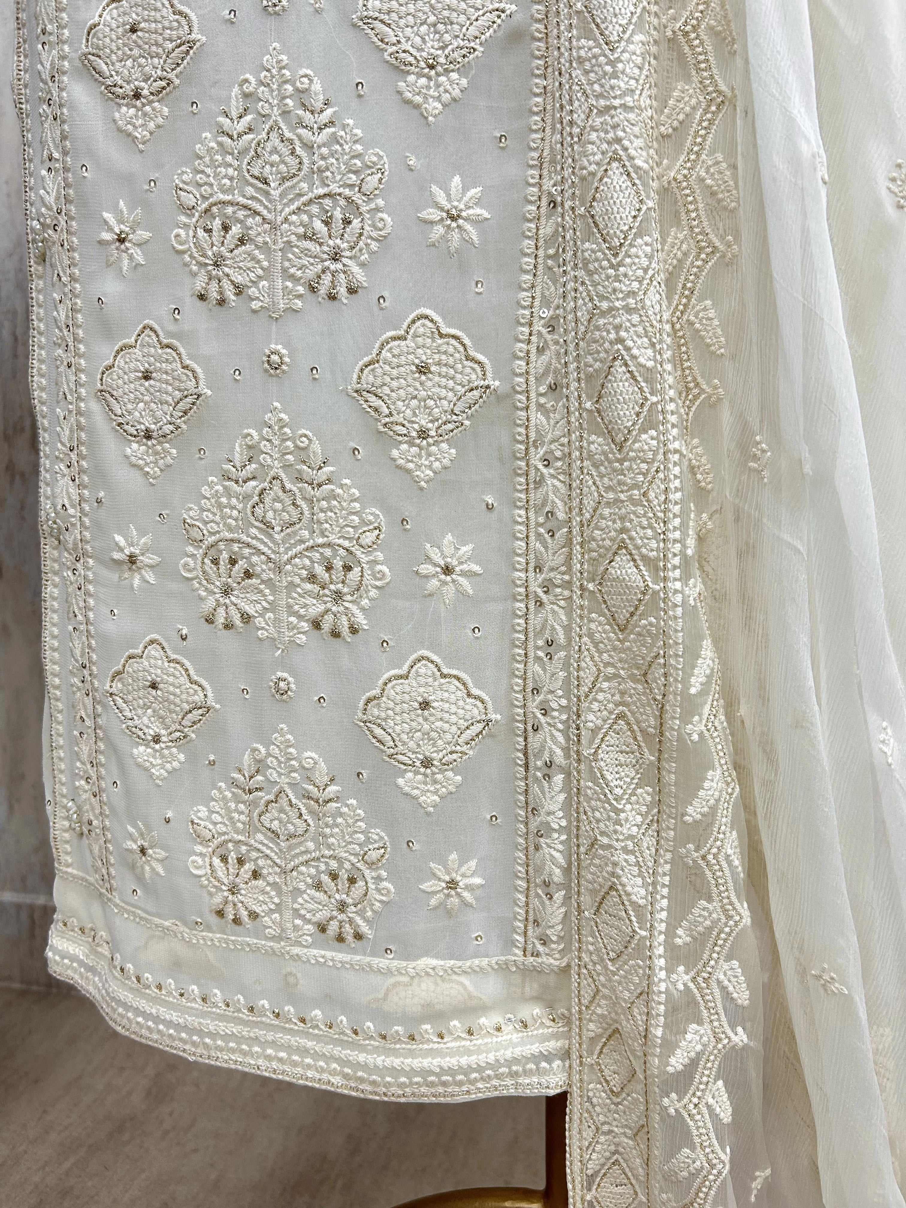 Chikankari & Pearl Work Geogette Unstitched Suit Set