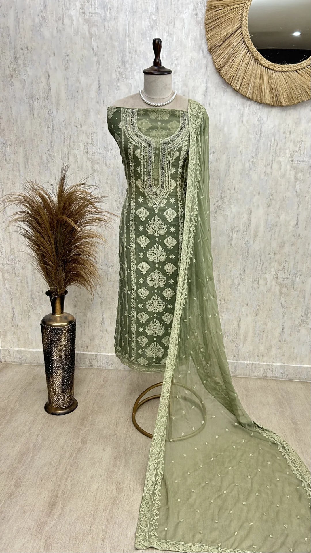 Chikankari & Pearl Work Georgette Unstitched Suit Set