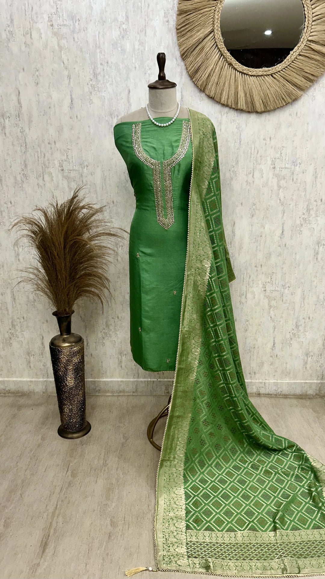 Dola Silk Unstitched Suit Set Featuring Dola Silk Dupatta