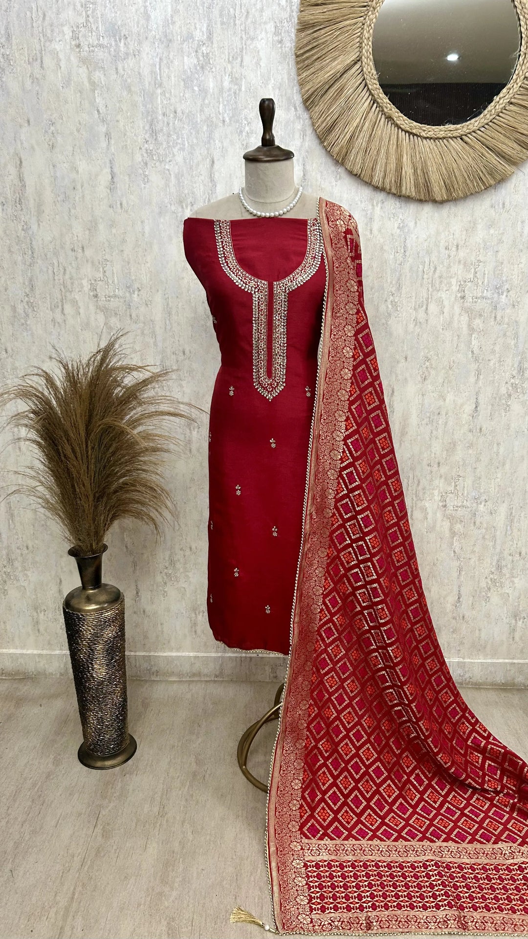 Dola Silk Unstitched Suit Set Featuring Dola Silk Dupatta