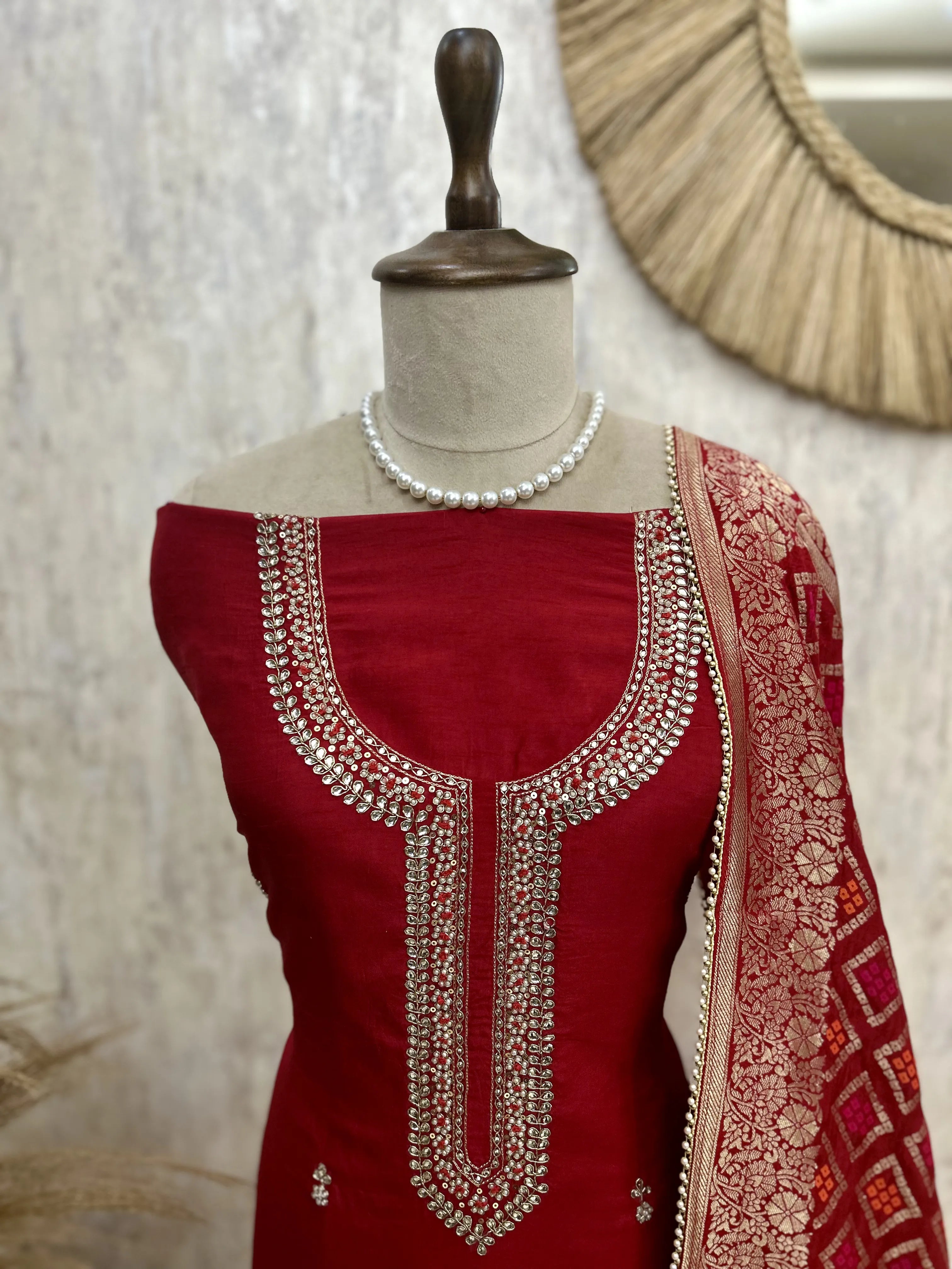 Dola Silk Unstitched Suit Set Featuring Dola Silk Dupatta