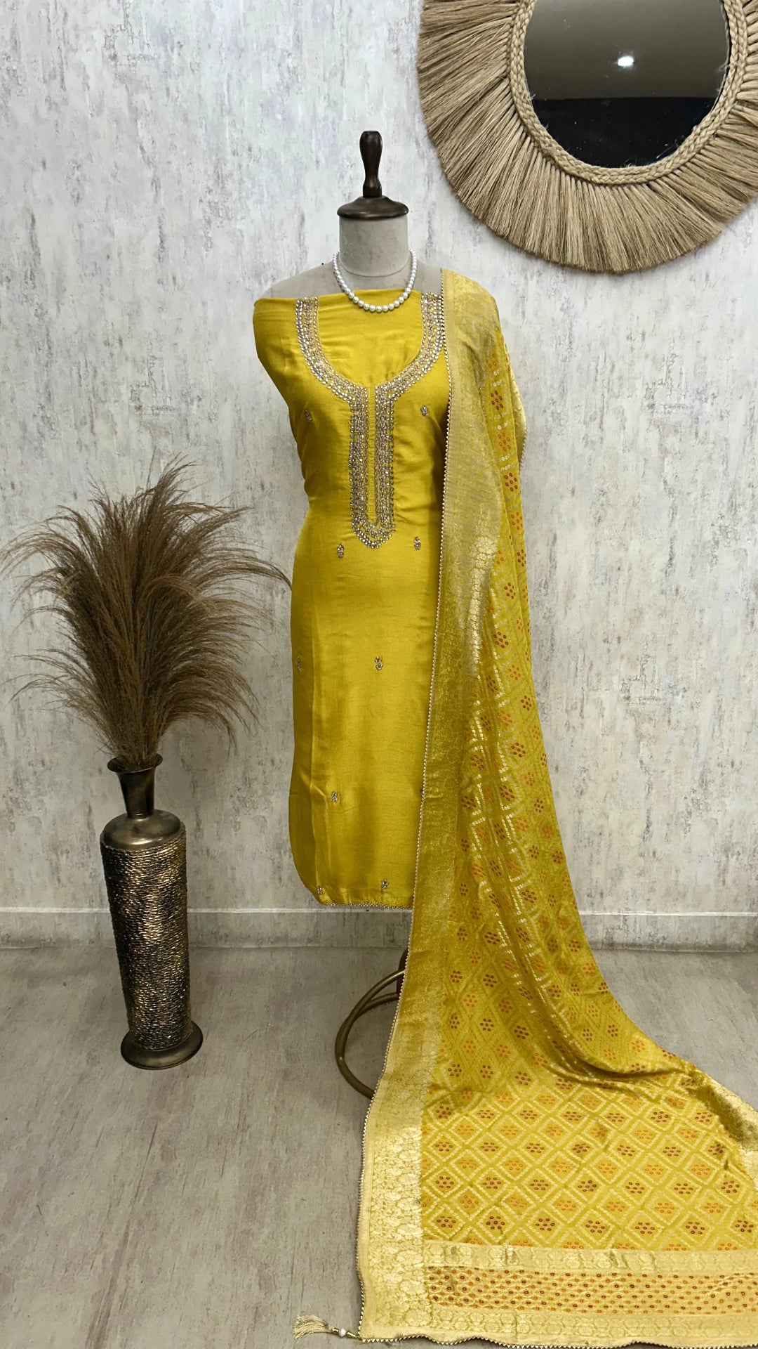 Dola Silk Unstitched Suit Set Featuring Dola Silk Dupatta