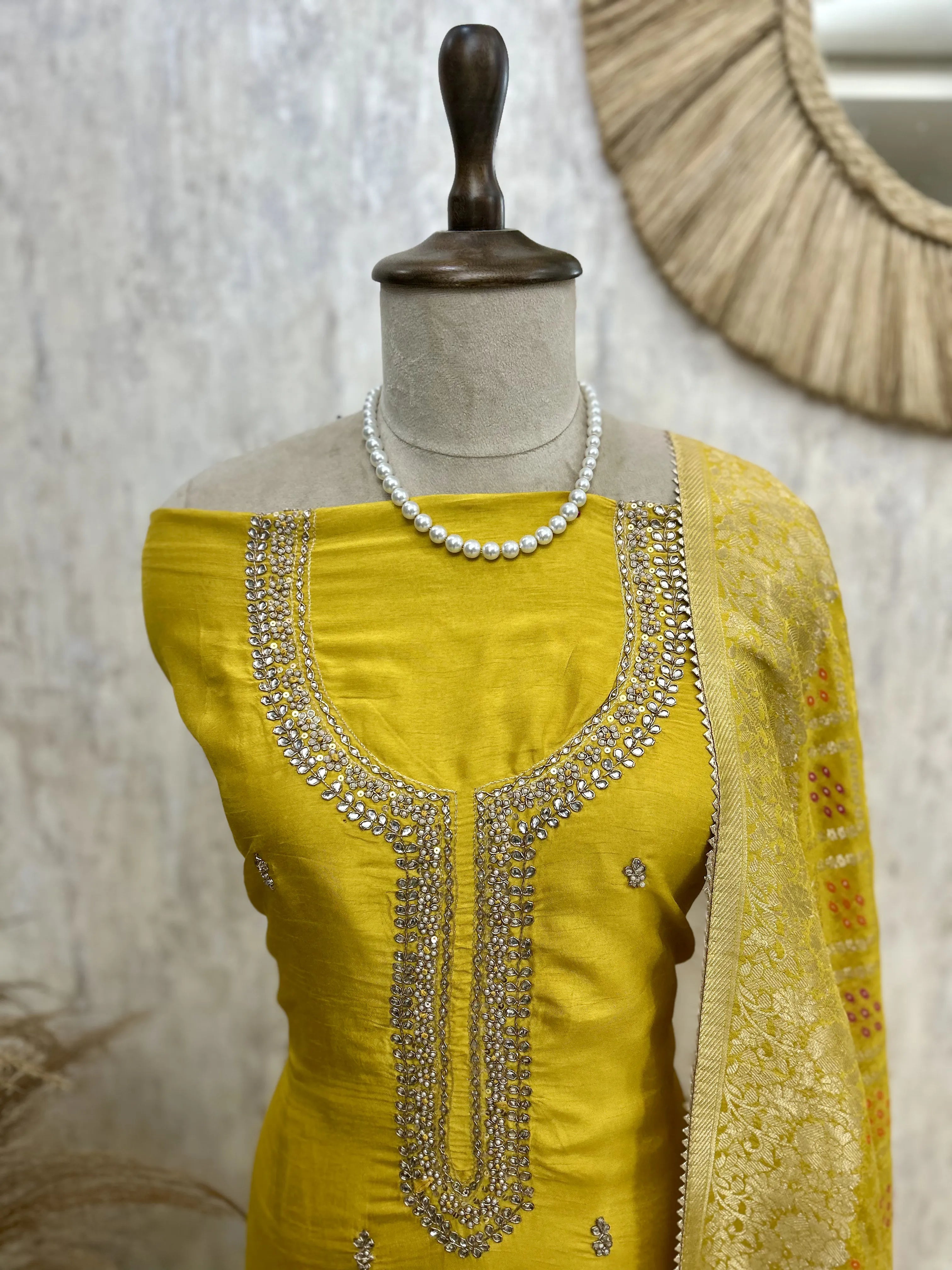 Dola Silk Unstitched Suit Set Featuring Dola Silk Dupatta