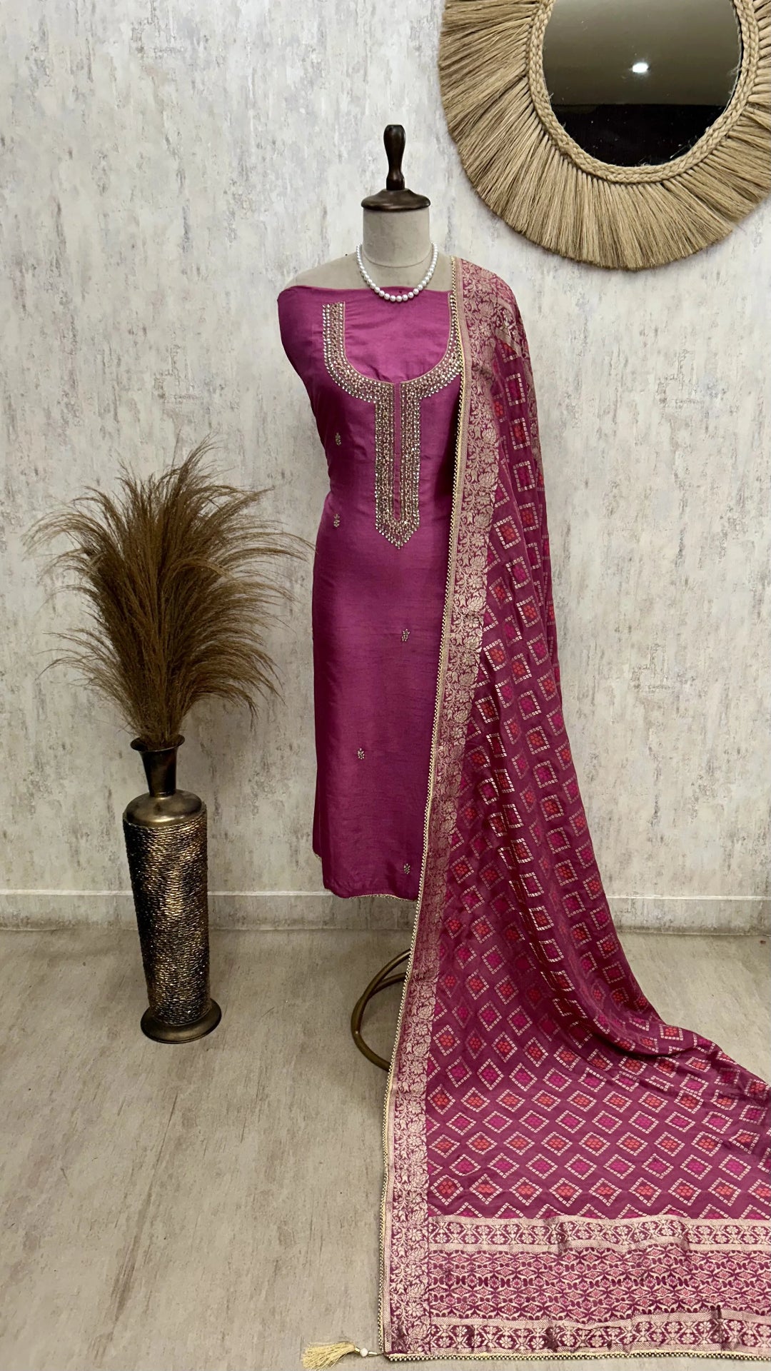 Dola Silk Unstitched Suit Set Featuring Dola Silk Dupatta