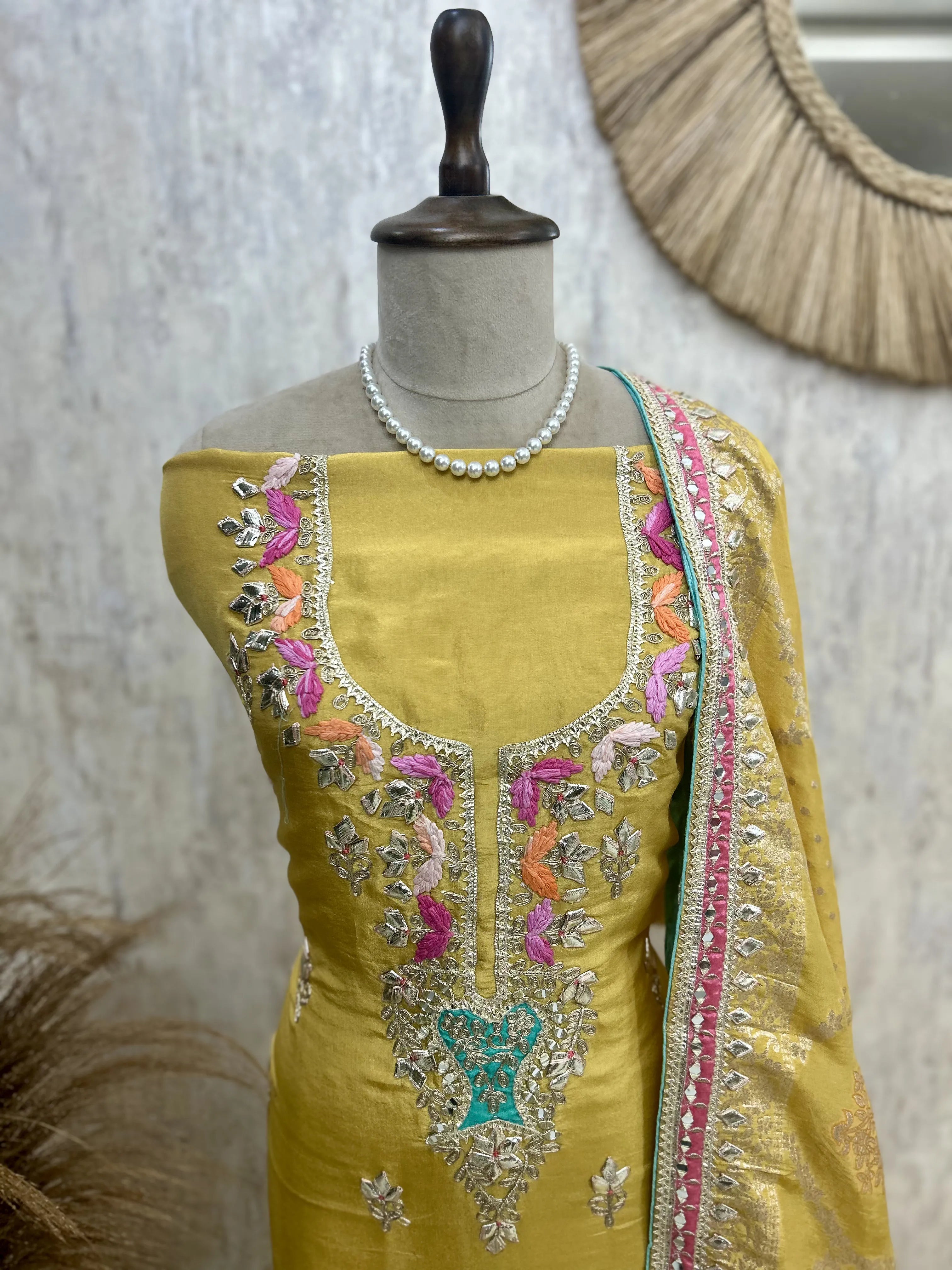 Tissue Unstitched Suit Set Featuring Tissue Dupatta