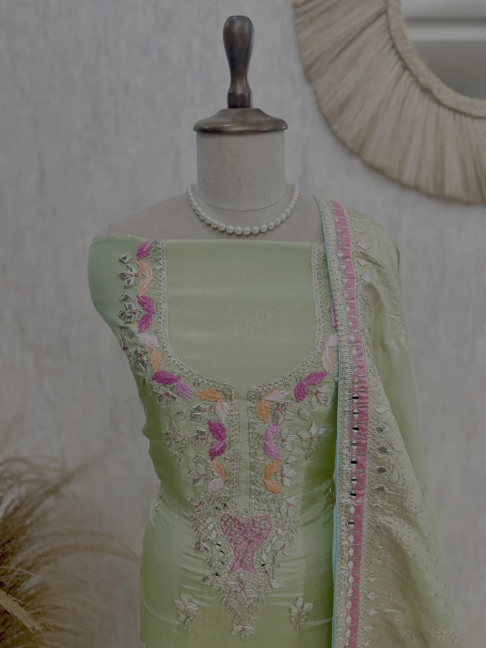 Tissue Unstitched Suit Set Featuring Tissue Dupatta